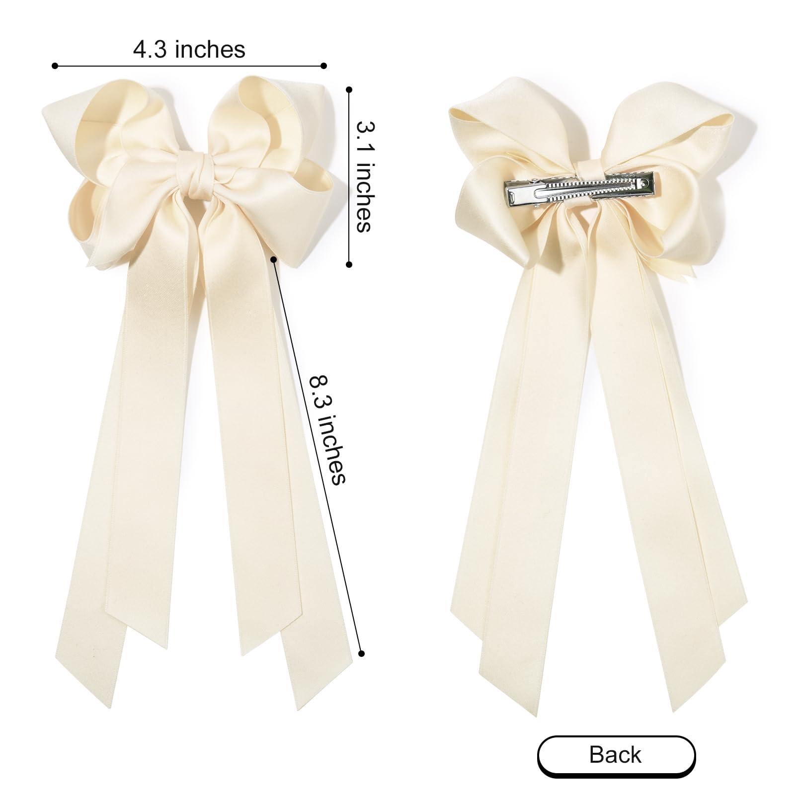 Aileam Hair Clip, 2Pcs Hair Bows For Women Hair Clip Beige Silky Satin Ribbon Accessories With Metal Clips For Women Girls Toddl