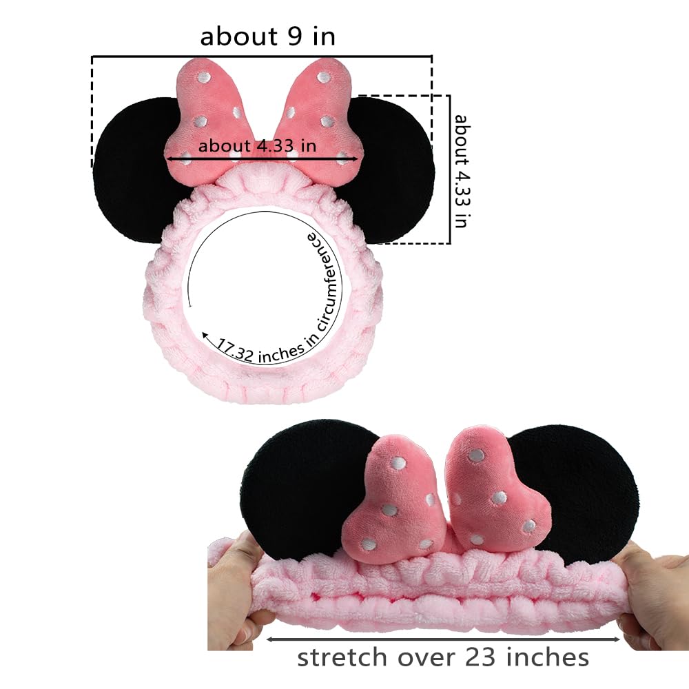 Jiahang Mouse Ears Facial Spa Headbands, Coral Fleece Wash Face Hair Band, Velvet Bow Shower Hair Band For Girls Women Make Up H