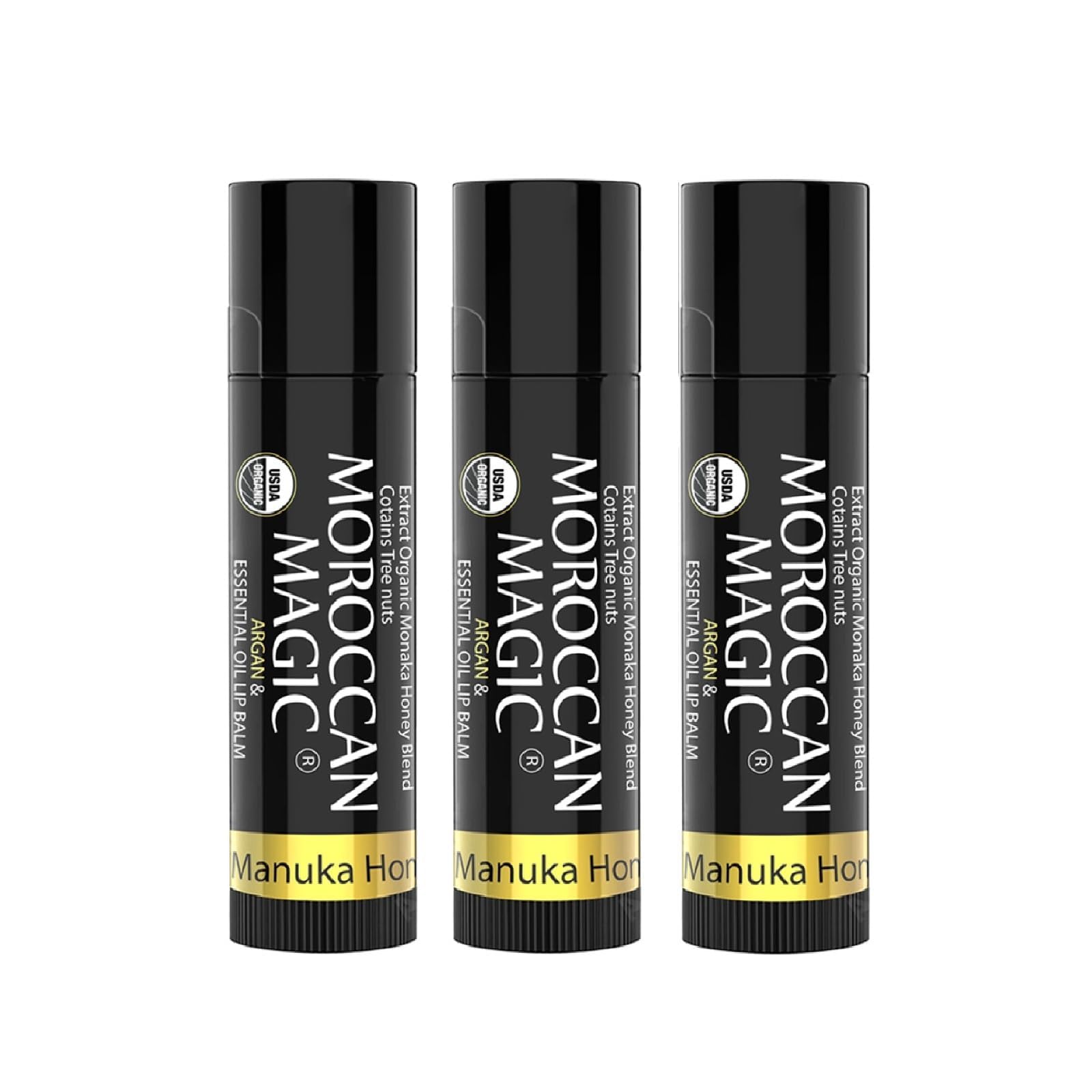 Moroccan Magic Organic Manuka Honey Lip Balm 3 Pack | Made with Natural Cold Pressed Argan and Essential Oils Lip Balm | Smooth 