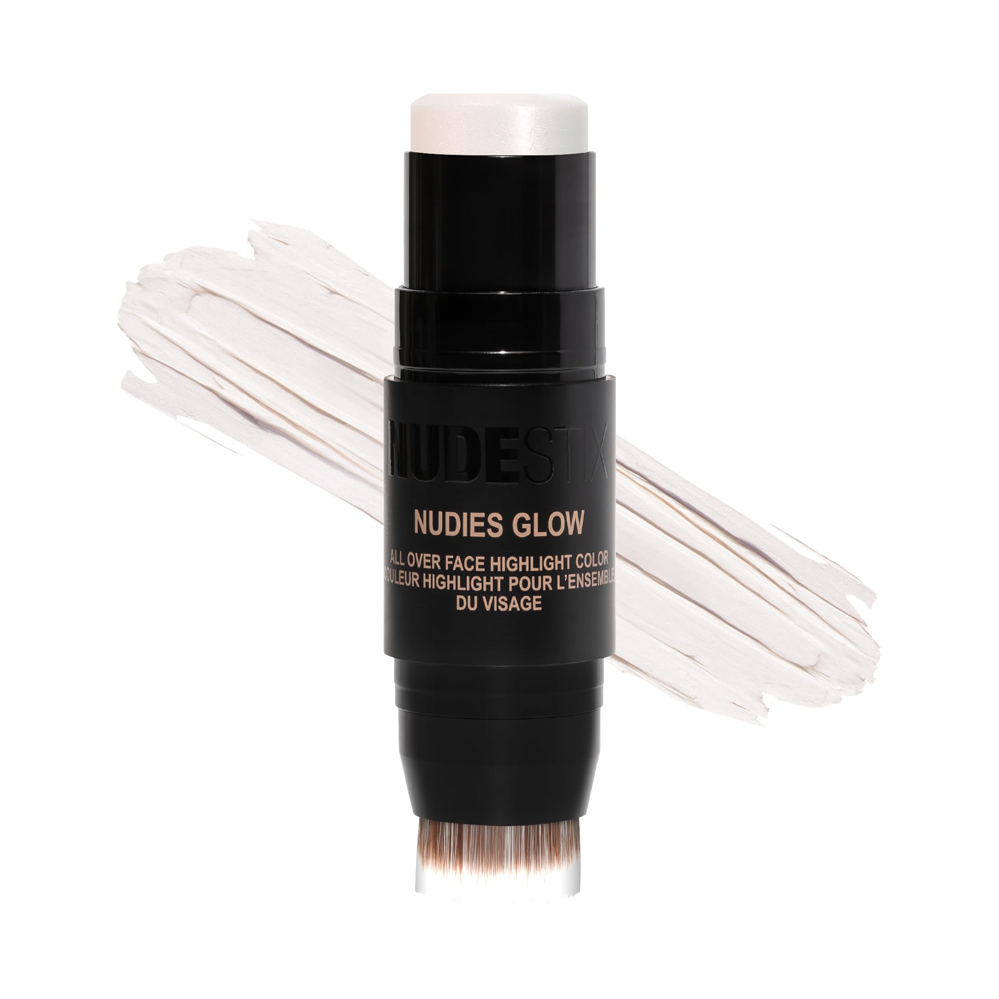 Nudestix Nudies Glow Cream Highlighter Bronze + Glow 3-in-1 All Over Face Colour for Eyes, Cheeks, Lips w/Blending Brush (Ice Ic