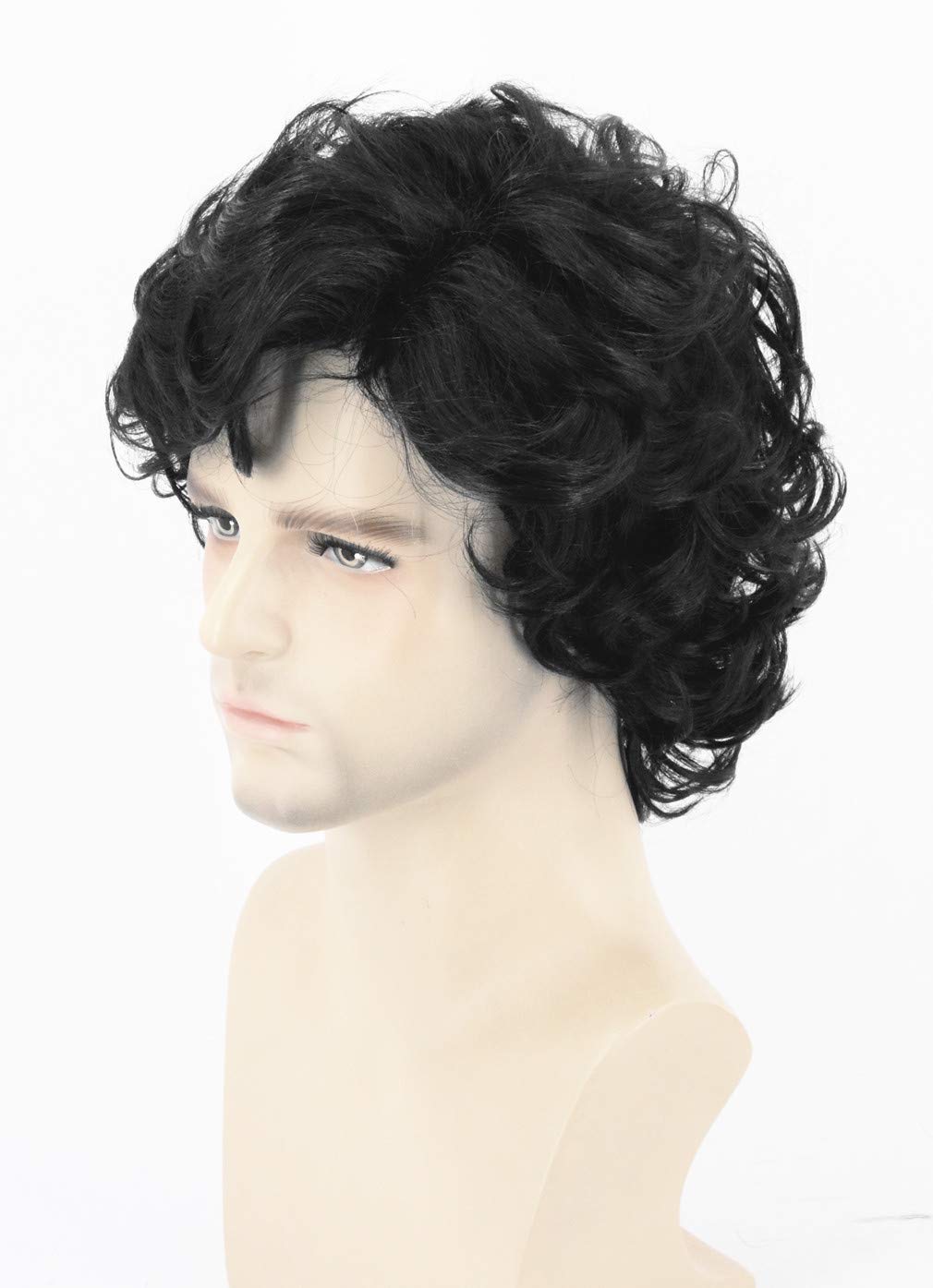 Topcosplay Men Wigs Black Short Curly Layered Man Wig Cosplay Halloween Character Costume Wig
