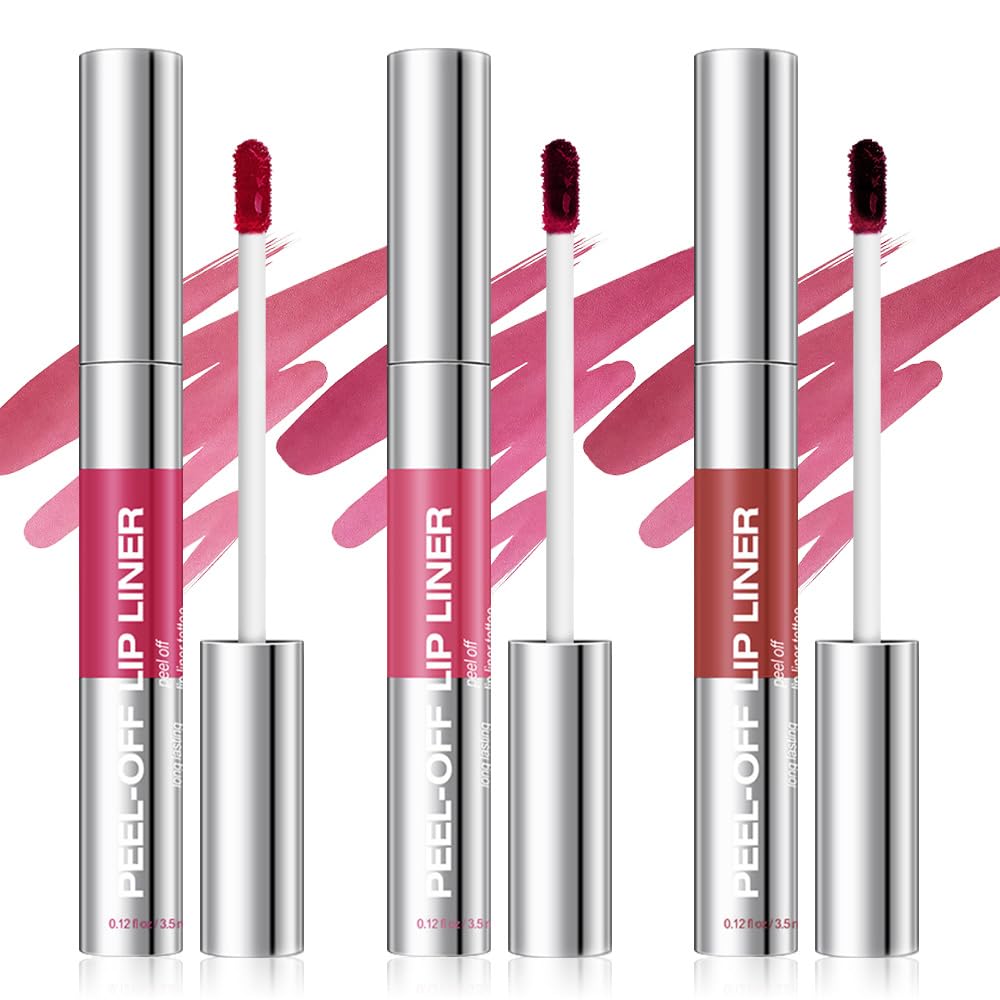 FeiCuiYun 3Pcs Peel Off Matte Liquid Lip Gloss StainLip Liner, Tattoo Peel Off Lip Stain, Long Lasting & Waterproof Lipstick Ta
