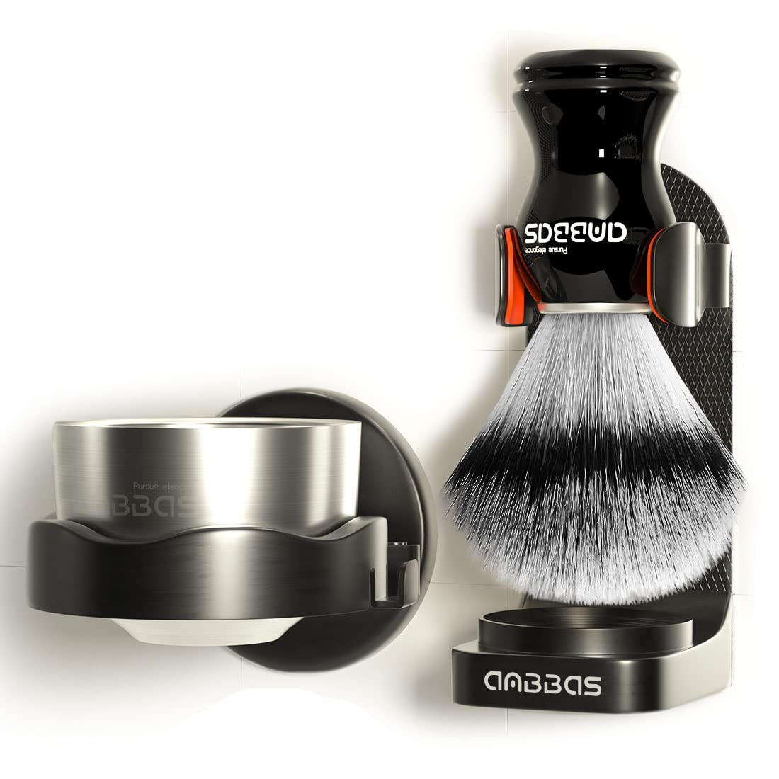 Anbbas Faux Badger Hair Shaving Brush and Bowl with Black ABS SpaceSaving Style Soap Bowl and Brush Holders 4IN1 Shaving Set fo