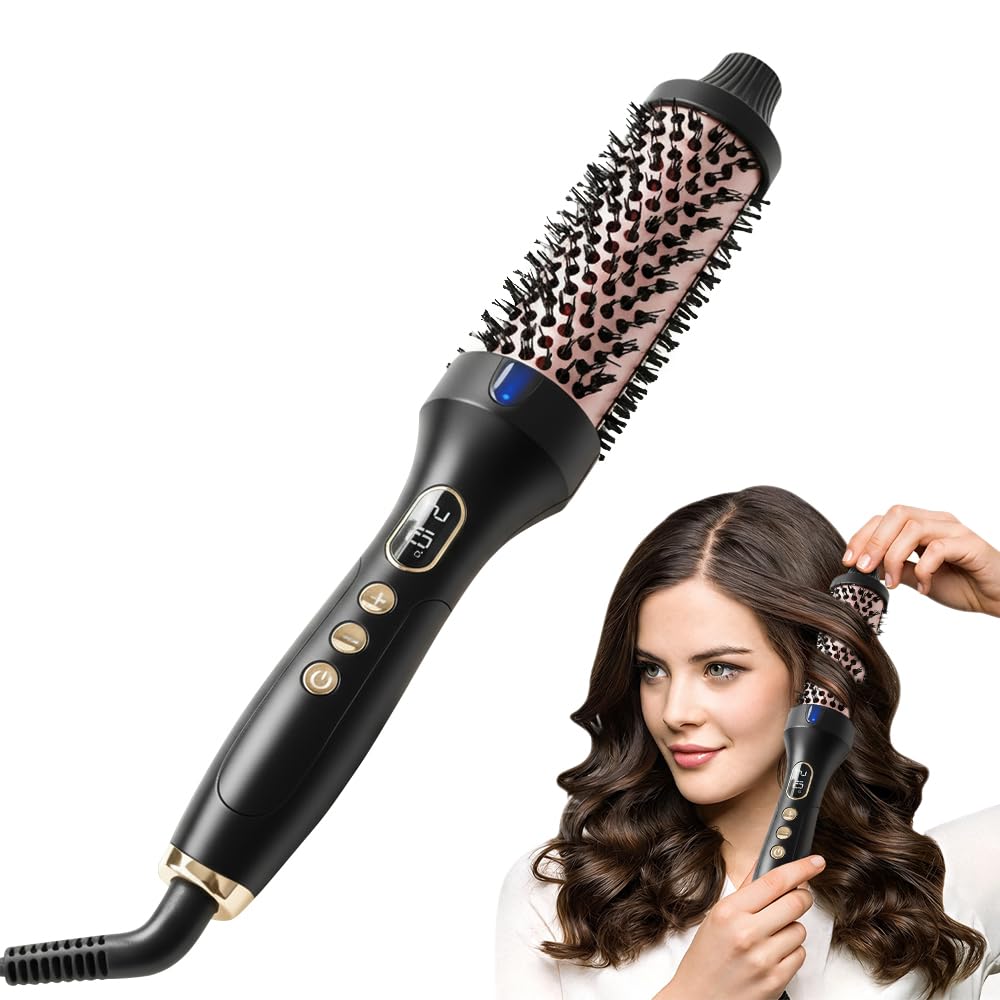 Thermal Brush, Blowout Boost 1.5 inch Heated Round Brush for Blowout Look, Dual Voltage, Tourmaline Ceramic, Negative Ion Techno