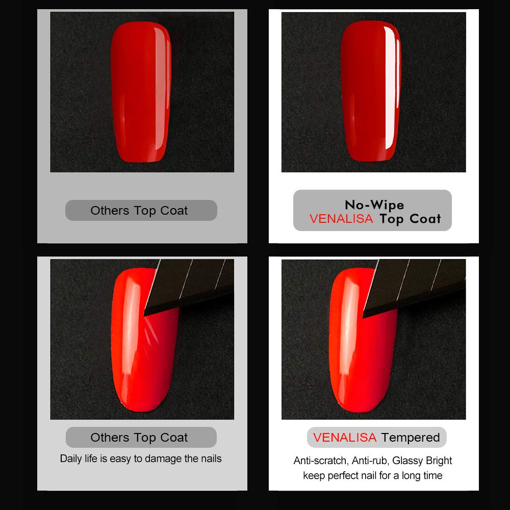 Venalisa 2 Pcs 15Ml Gel Nail Ploish Base And Top Coat Set, No Wipe High Gloss Long Lasting Tempered Top Coat Polish Soak Off Led