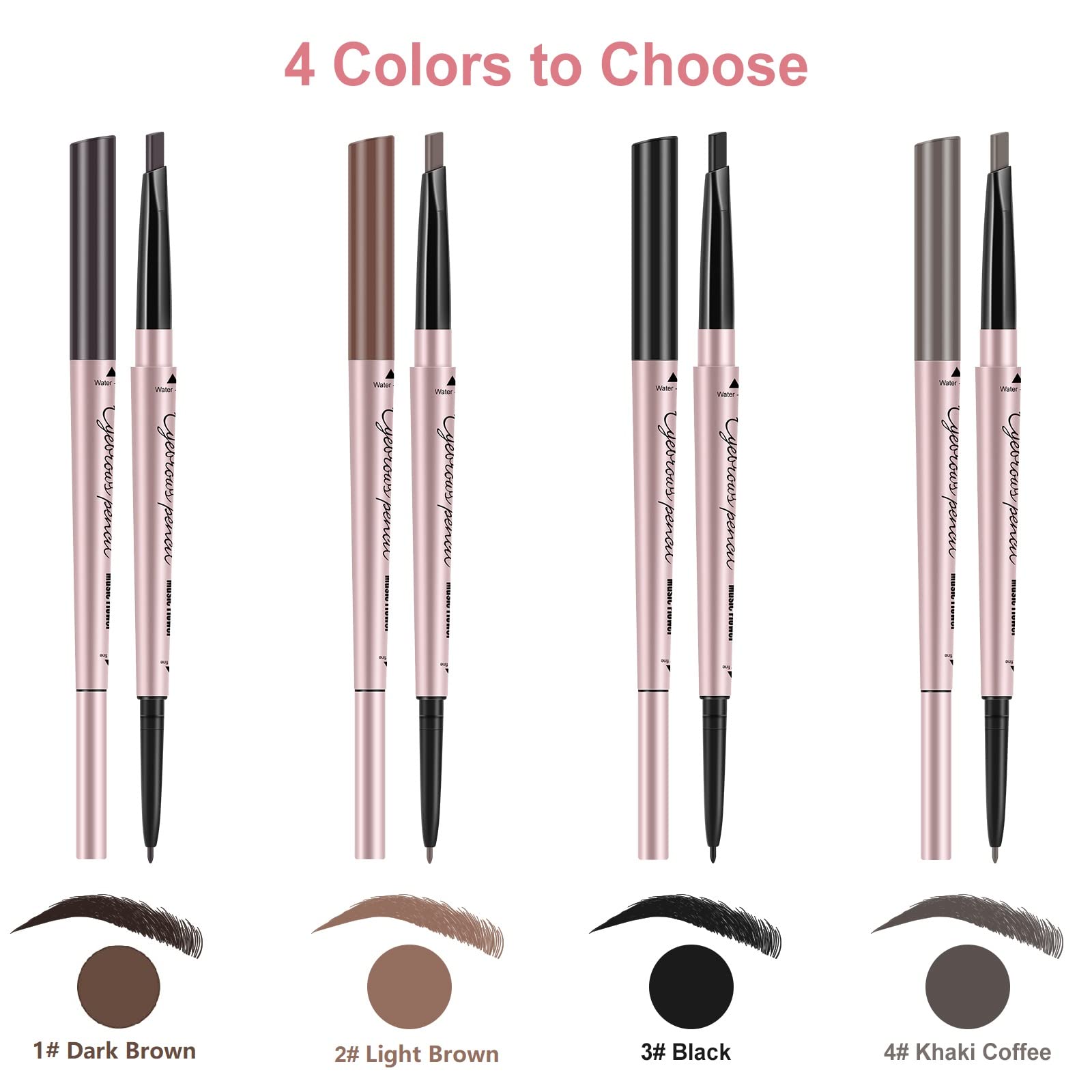 Turritopsisd Eyebrow Pencil, Brow Pen Dual-Ends Thick & Fine Tip Retractable Waterproof Long-Lasting Natural Eye Brows Makeup Wi
