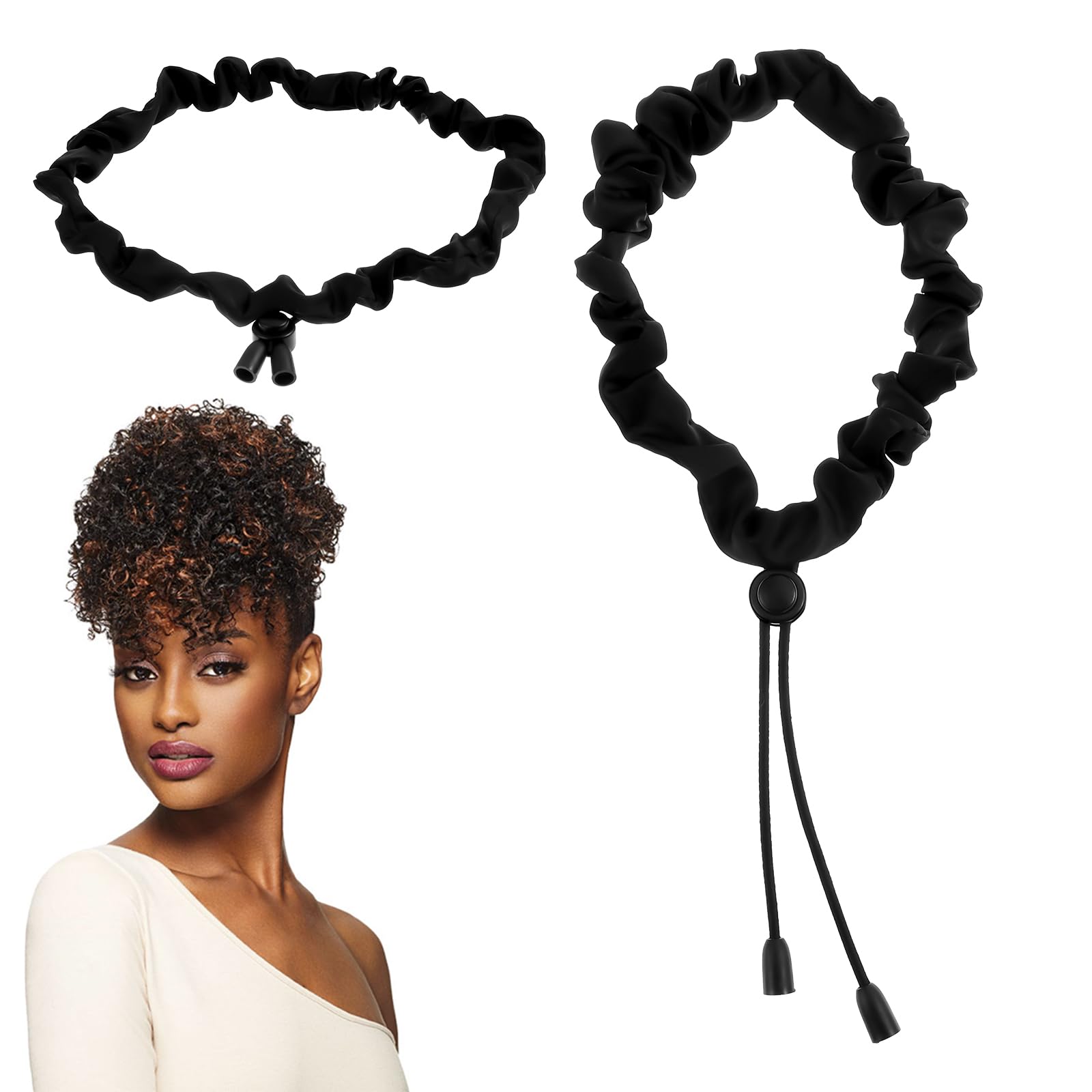 Gjinxi Elastics Ties Long Hair Large Ponytail Holders Cuff Big Tie Bands Adjustable Drawstring Anti-Slip Loc Accessories Natural