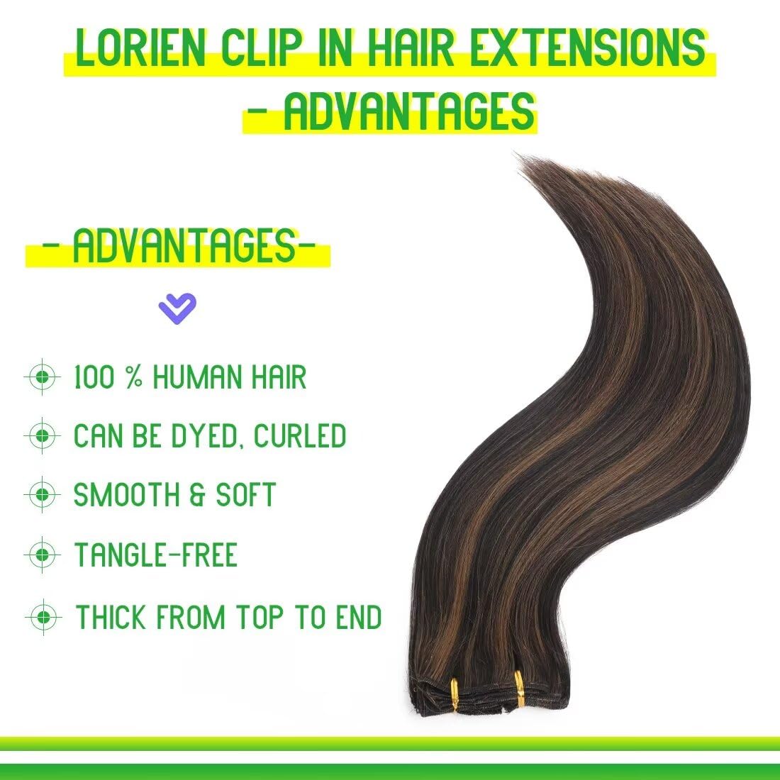 Lorien Clip In Hair Extensions Real Human Hair, 20 Inch 105G, 1B/6 Natural Black To Chestnut Brown, Clip In 100% Brazilian Remy