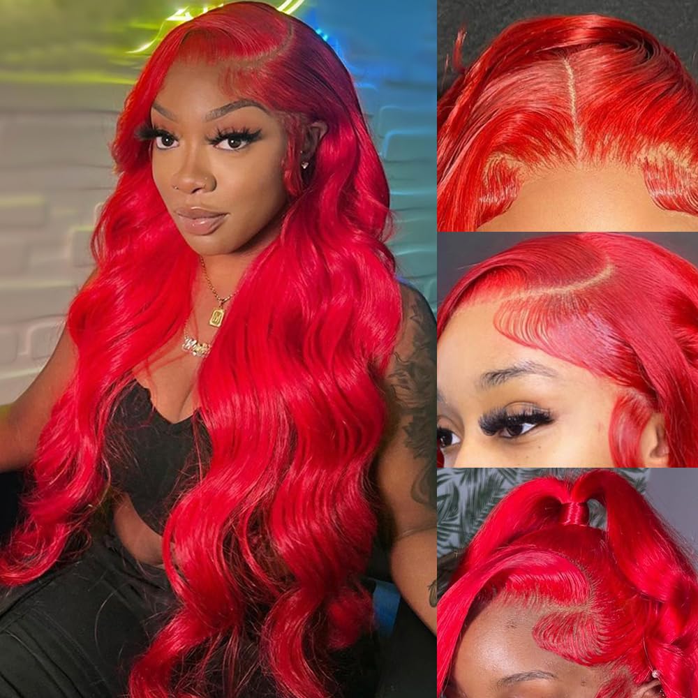Avolo 28 Inch Red Lace Front Wig Human Hair 13x4 HD Transparent Lace 180% Density Red Wig Human Hair Body Wave Red Lace Front Wi