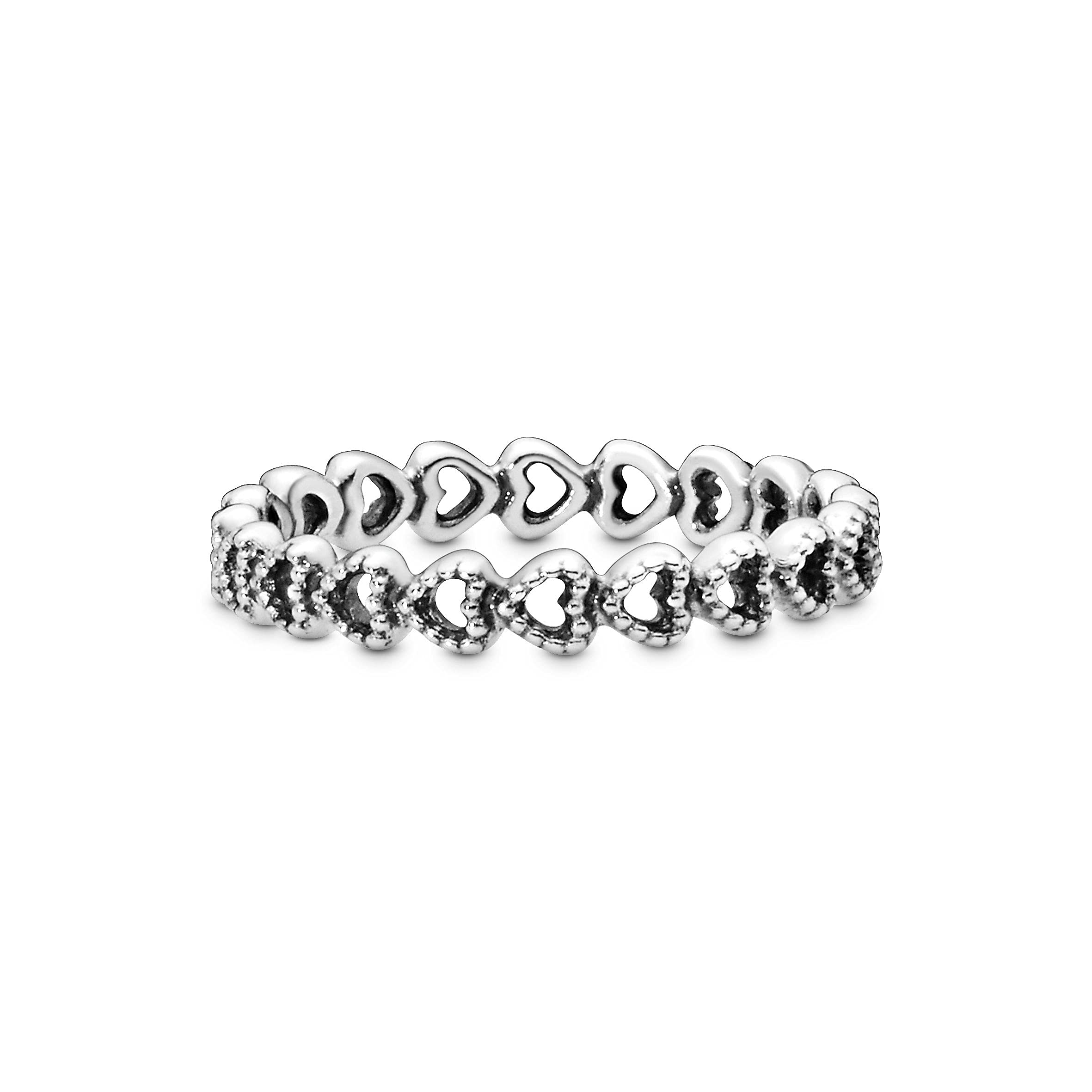 Pandora Jewelry Band of Hearts Sterling Silver Ring, Size 6, No Box