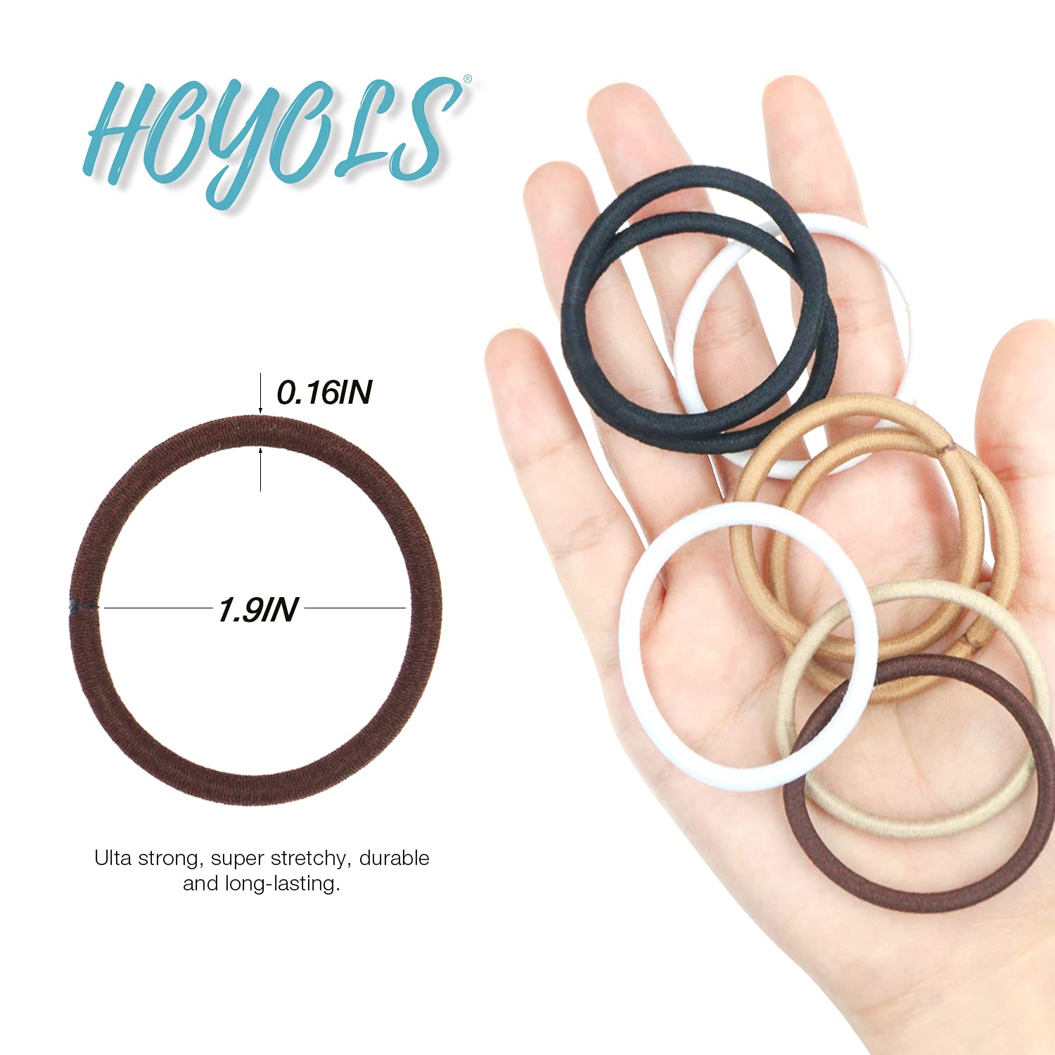 HOYOLS Ponytail Holders Hair Ties, No Metal Braided Hair Bands Elastic Thick Tie for Women Thick Fine Curly Hair 50 Count 4mm 1/