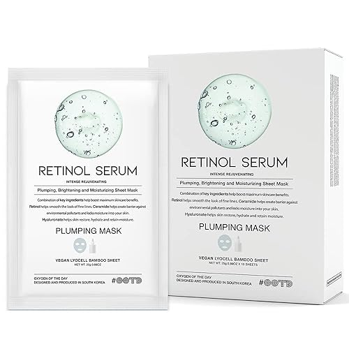 #OOTD Rejuvenating Retinol Sheet Mask, 10 Count, Vegan, Wrinkle Lifting, Plumping, Moisturizing, Retinol Serum Plumping Mask