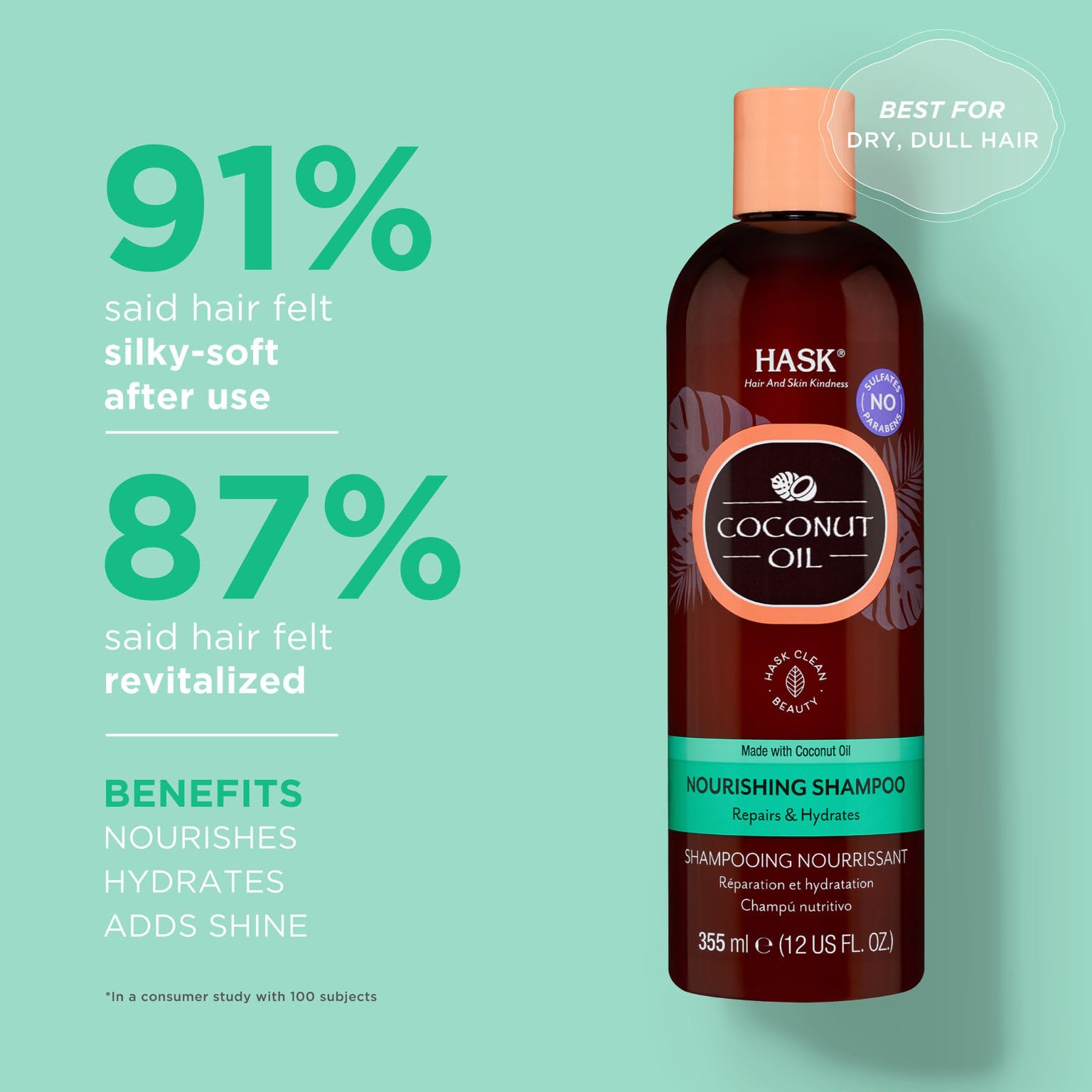 Hask Monoi Coconut Oil Nourishing Shampoo, 12 Ounce