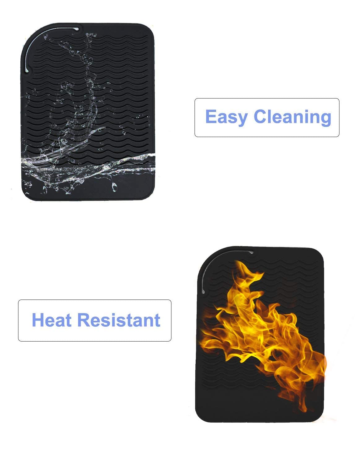 Heat Resistant Mat for Curling Iron, Flat Irons and Hair Straightener Hair Styling Tools 9 '' x 6.5 '', Food Grade Silicone, Bla