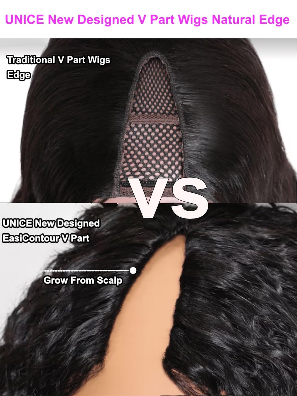 Unice Easicontour V Part Wigs Human Hair Jerry Curly Glueless Wigs Human Hair Clip In Vpart Wig Minimal Leave Out Upgrade U Part