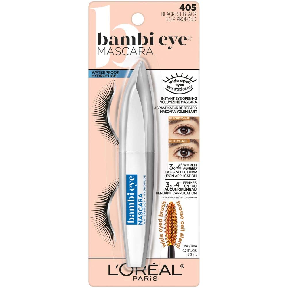 L'Oreal Paris Bambi Eye Mascara, Lasting Volume, Length & Lift, Doe-Eye Definition, No Clumping or Smudging, Waterproof, Blackes
