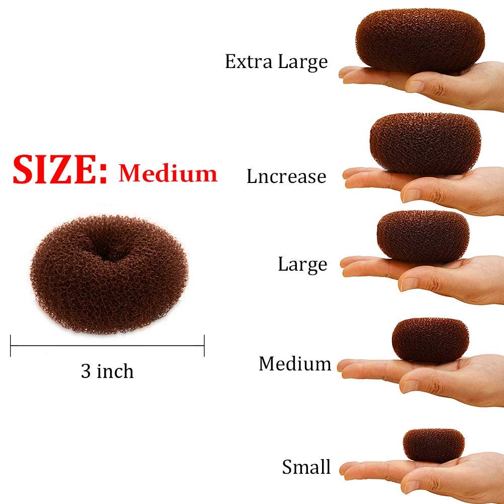 Hair Donut Bun Maker, Ring Style Bun, 2PCS Chignon Hair Medium Doughnut Shaper for Short and Thin Hair (Medium, 3 Inch/Brown)