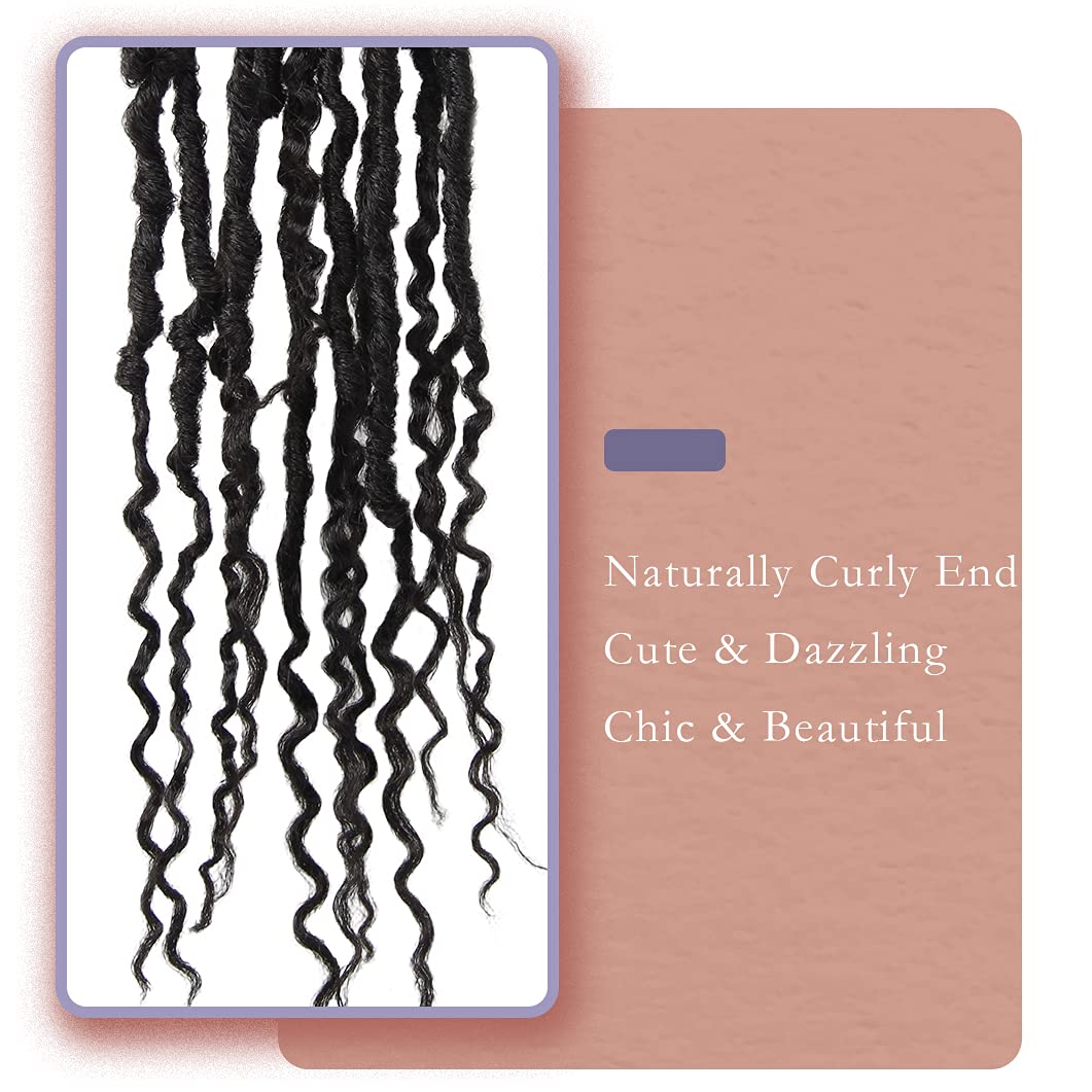 BOHOBABE 18 Inch New Faux Locs With Curly End 6 Packs Soft Locs Crochet Hair 72 Strands Natural Black Crochet Braids (6Packs,1B)