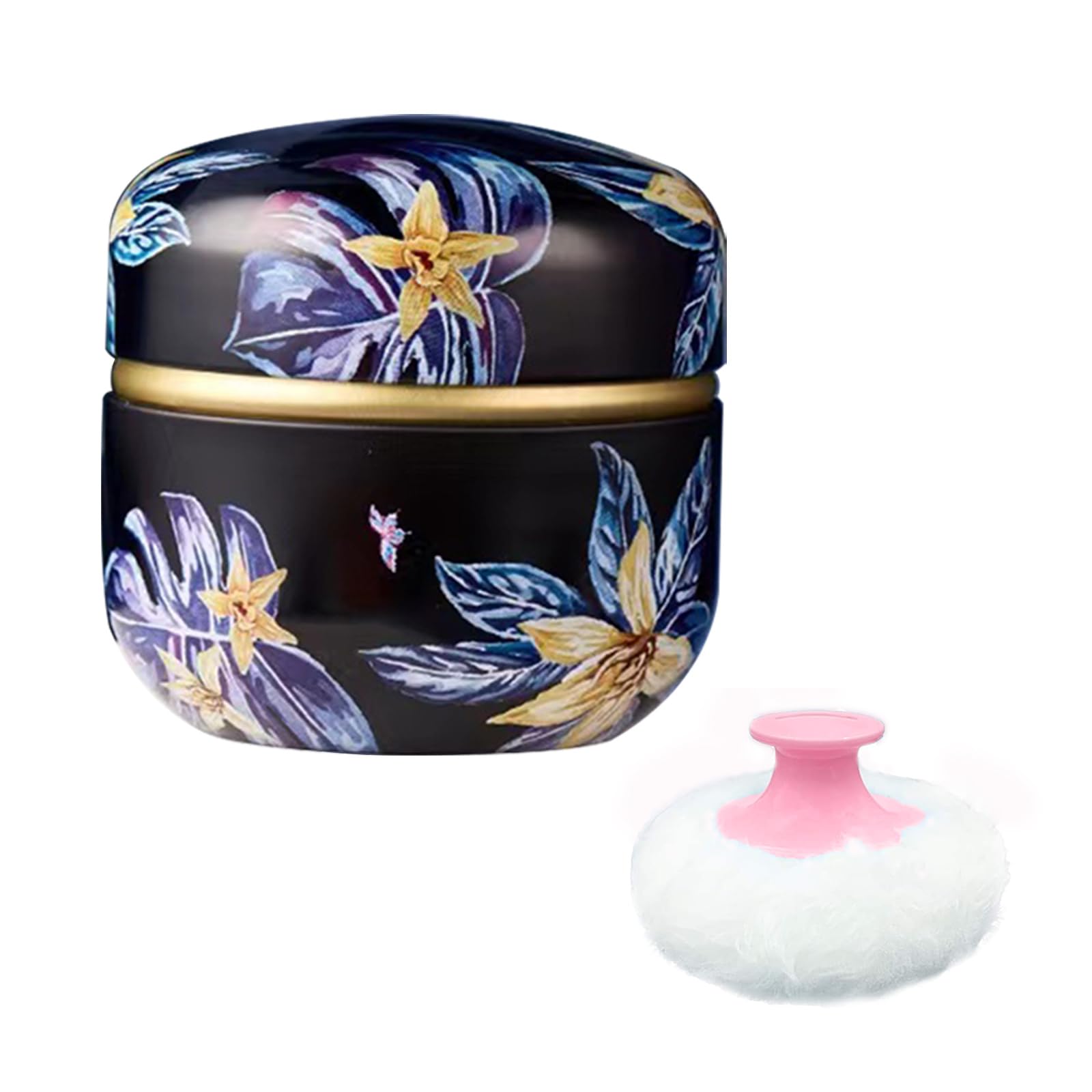 Qopoto Body Powder Puff And Container For Dusting Powder, Women Powder Puff And Powder Case For Bath And Travel (Procumbens Flow
