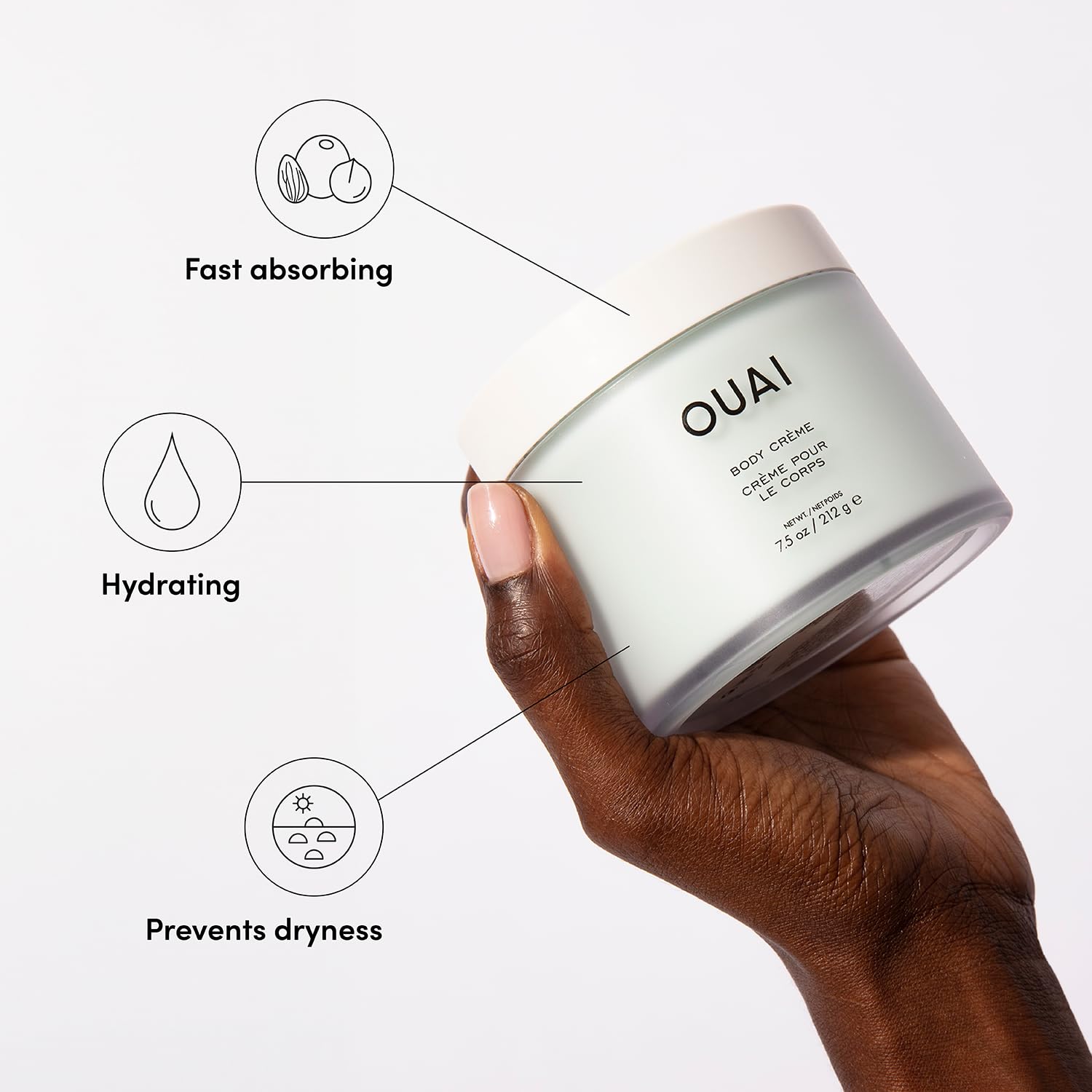 OUAI Body Cream, Shibuya - Hydrating Whipped Cream with Cupuaçu Butter & Coconut Oil, 7.5 Oz, Sulfate Free, White