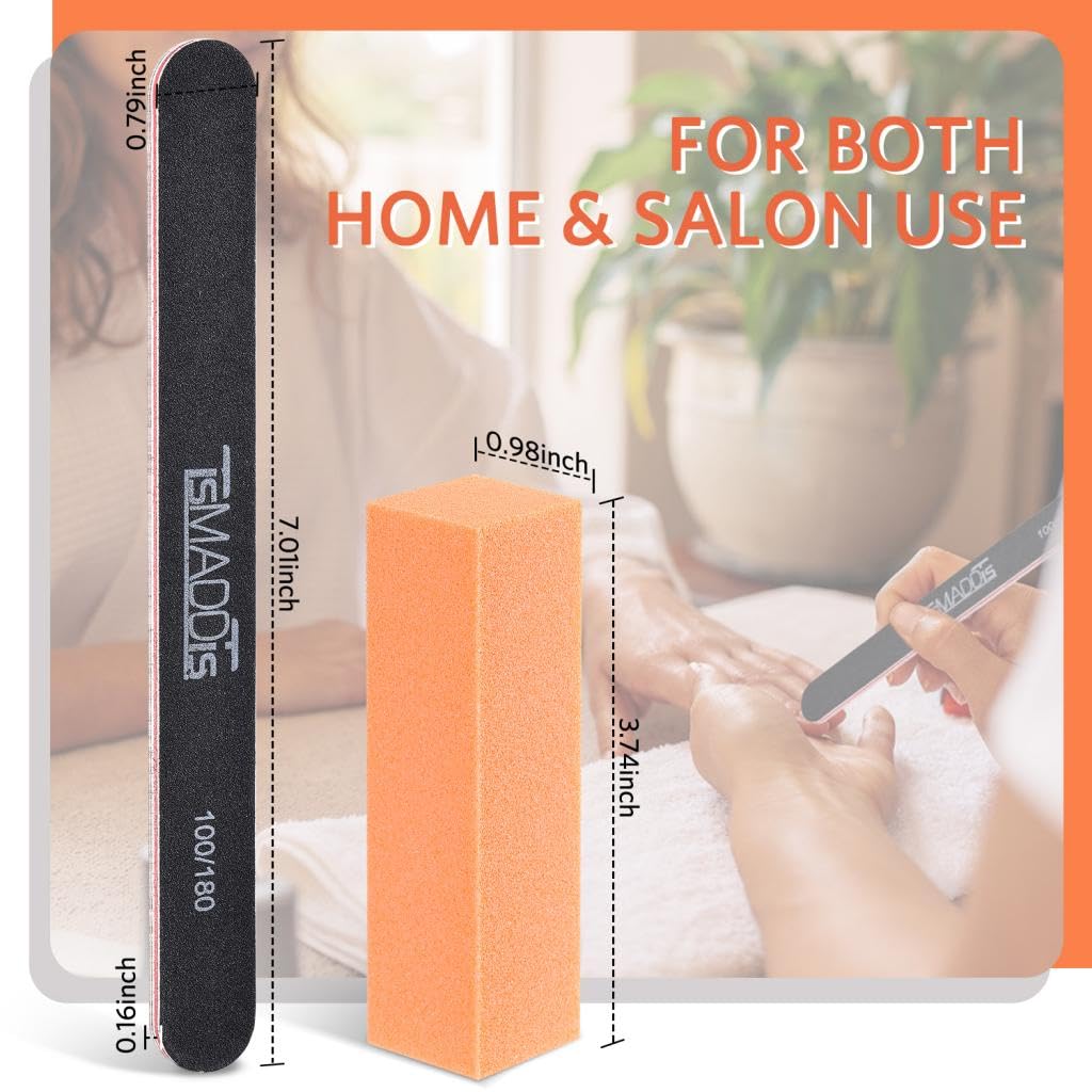 Nail Files And Buffer, Tsmaddts Professional Manicure Tools Kit Rectangular Art Care Buffer Block Tools 100/180 Grit 12Pcs/Pa(Bl
