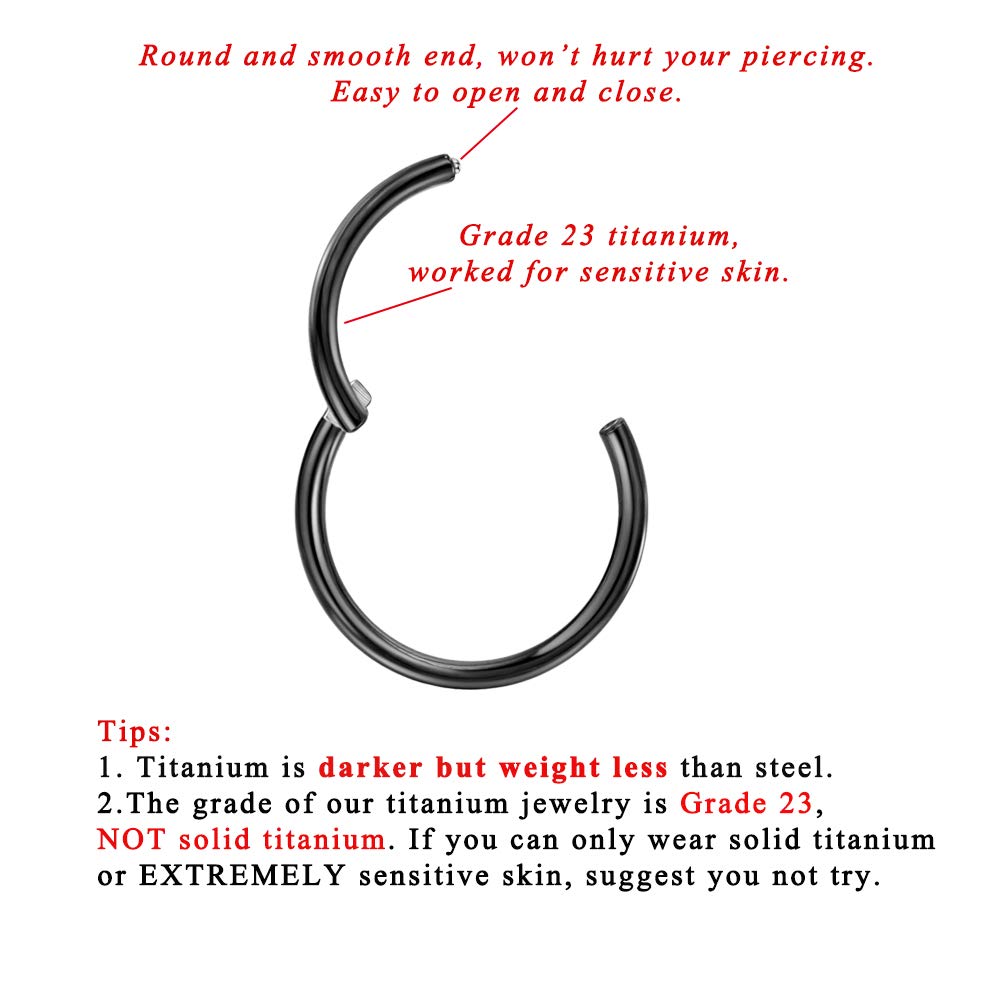 FANSING Black Titanium Conch Hoop 16g Septum Hoop 13mm Septum Rings for Men 16 Gauge Septum Piercing Jewelry Hypoallergenic Heli