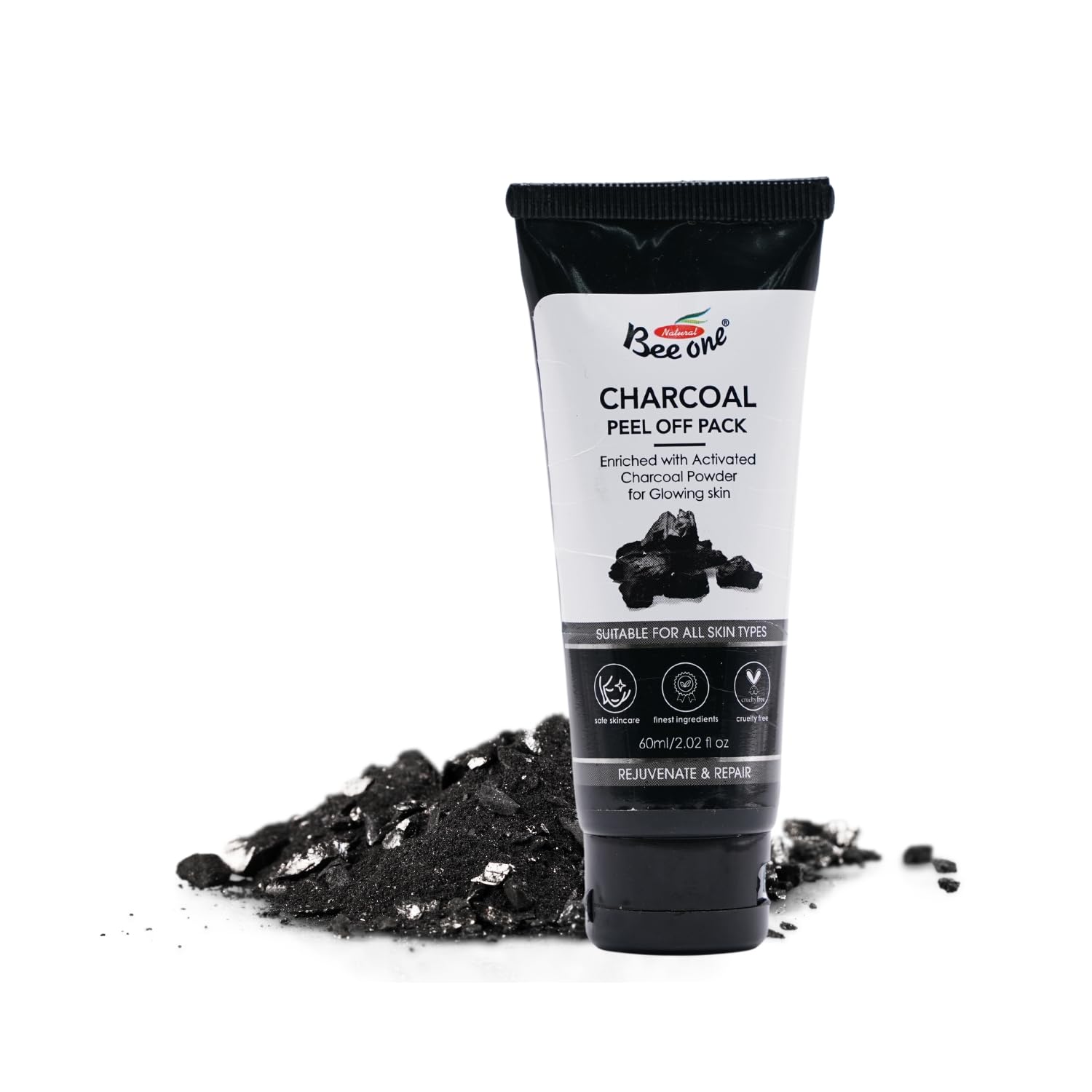 BEE ONE Charcoal Peel Off Pack 60ml/2.02 Fl Oz - Face Mask for Blackhead Remover Men & Women Face Nose Skin Cleaner - Suitable F