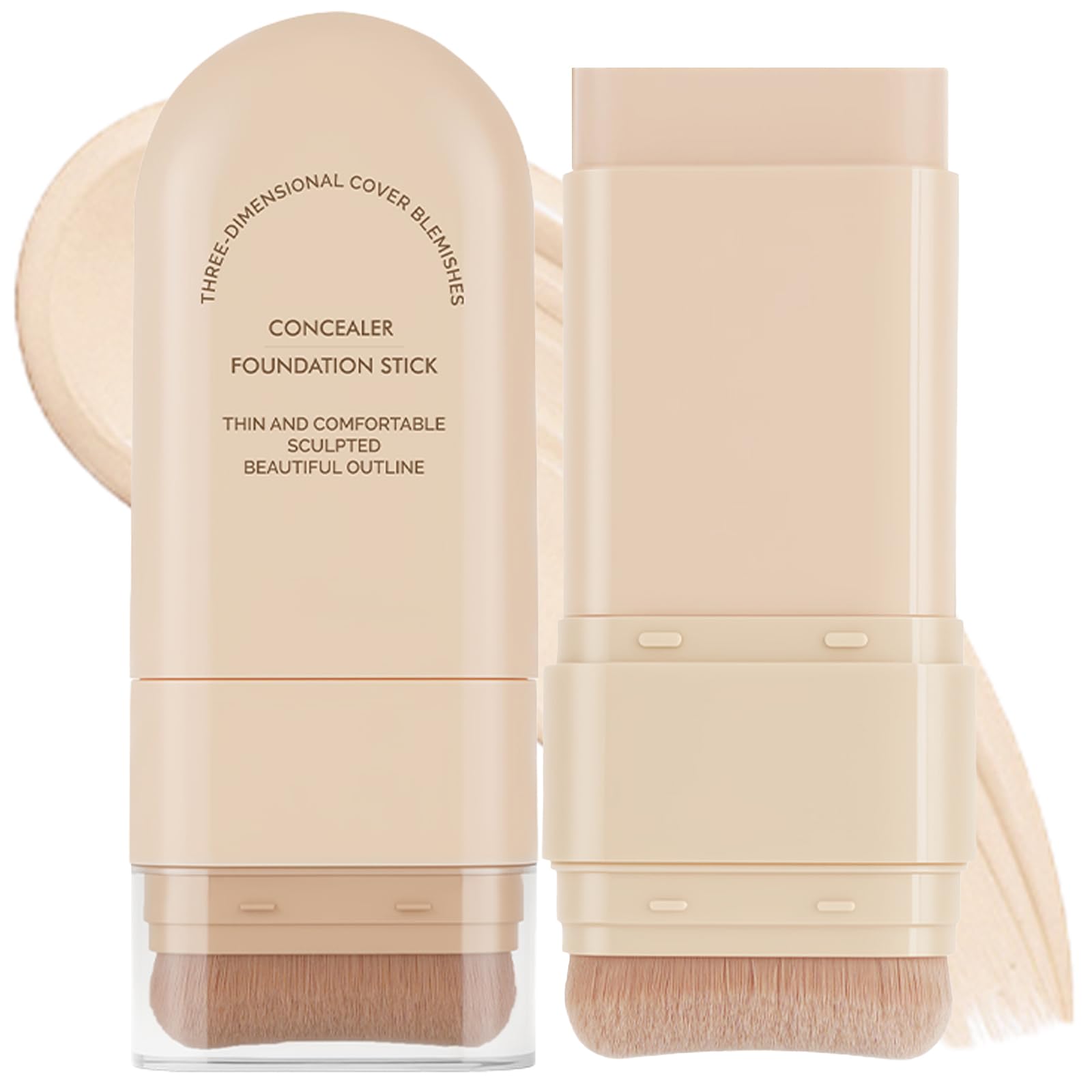 Foundation Stick, 2 in 1 DualEnded Concealer Contour Stick with Brush