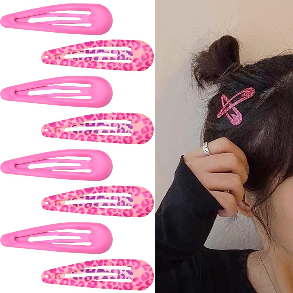 Y2k Pink Snap Hair Clips Leopard Print Barrettes Hairpins Small No-Slip Metal Hair Clips for Thick Thin Hair Styling Decorations