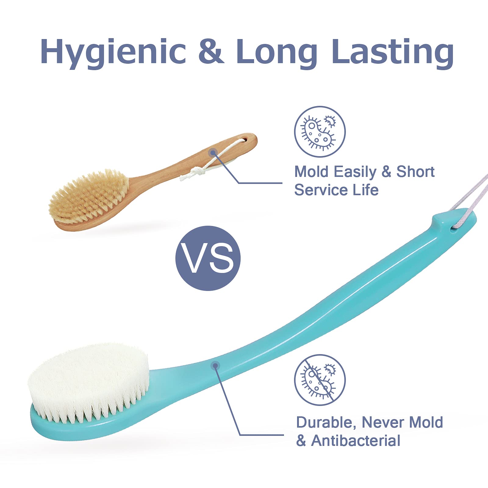 Vanzavanzu Exfoliating Shower Brush Back Scrubbers For Use In Shower, Plastic Bath Brush Long Handle For Shower With Moderate Br