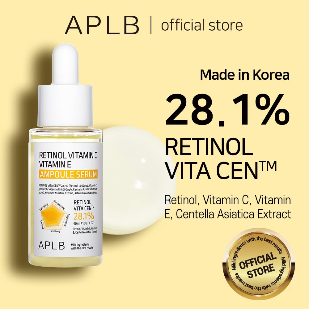 Aplb Retinol Vitamin C Vitamin E Ampoule Serum | Retinol Vita Cen 28.1% 1.35 Fl.Oz/Korean Skincare, Long Lasting Moisturizing, R