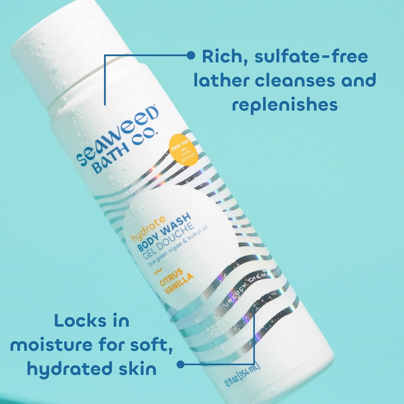 Seaweed Bath Co Hydrate Body Wash, Citrus Vanilla Scent, 12 Ounce, Natural Shower Gel For Men & Women, Vegan, Paraben Free, Sulf