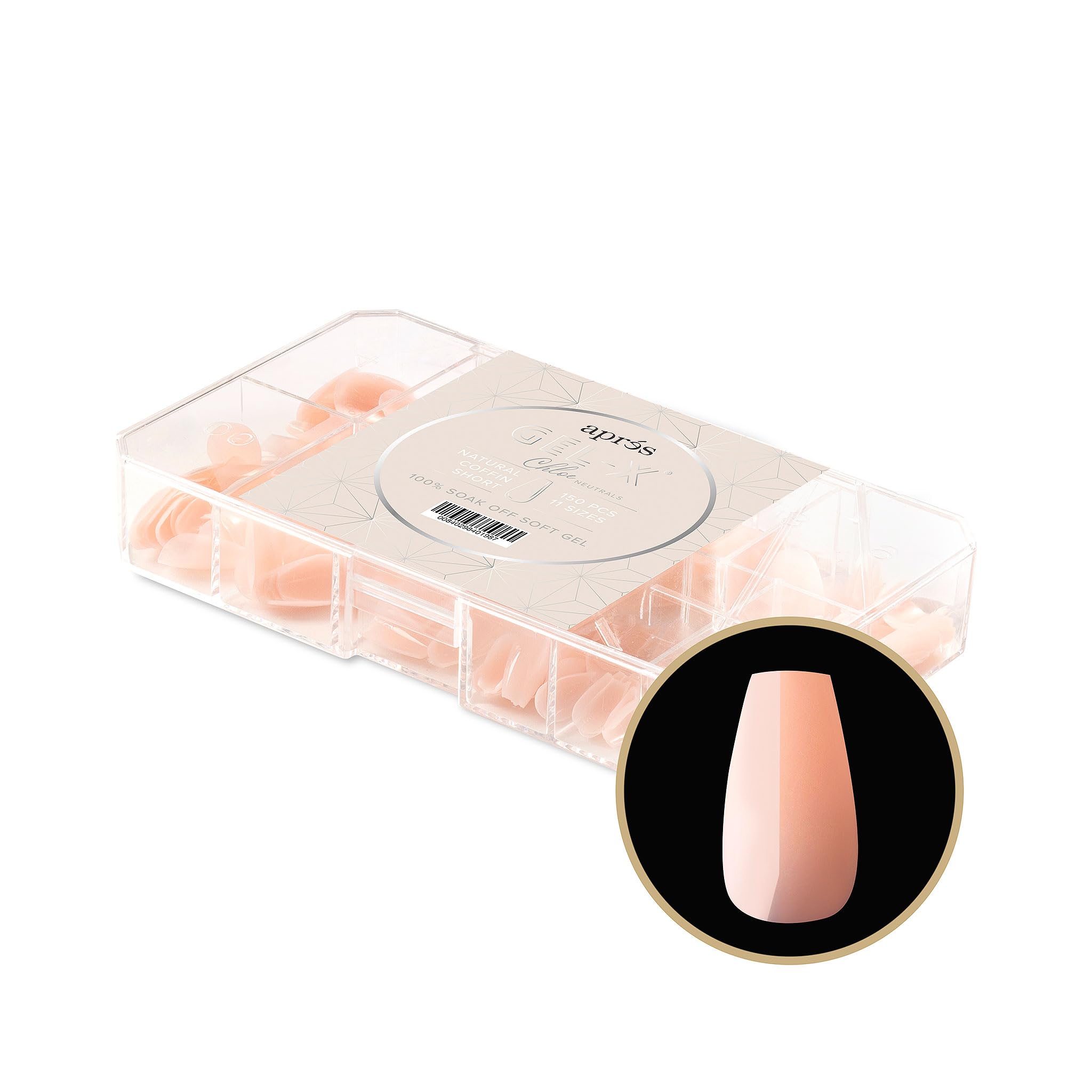 Apres Neutrals Gel-X Chloe Box Of Nail Tips, 11 Sizes 00-9, Soft Gel Tip Box (150pcs) (Natural Coffin Short, 150)