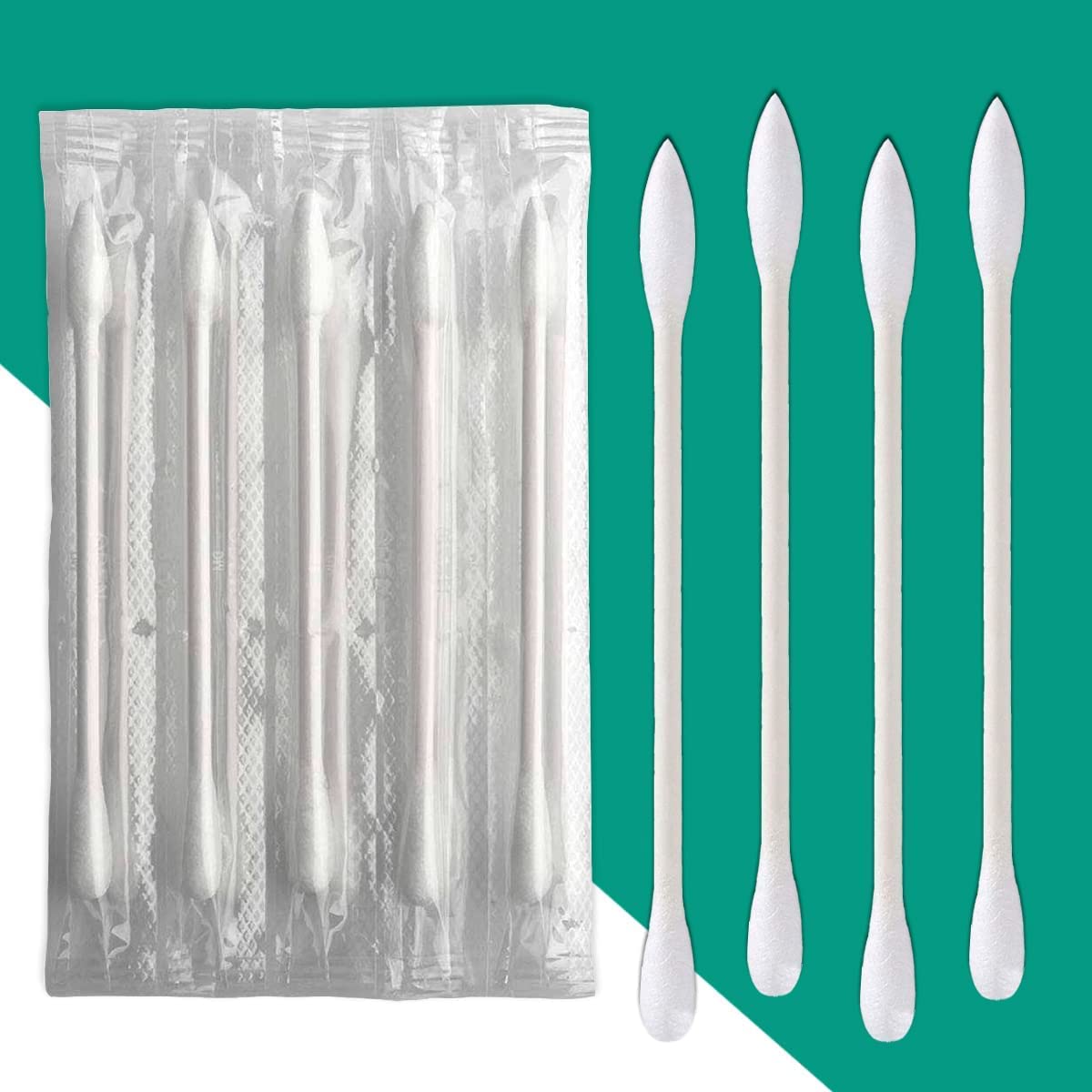HQSLsund 500 pcs Cotton Swab Individually Wrapped, Individually Wrapped Double Tipped Cotton Swabs Paper Sticks Cotton Buds(Whit