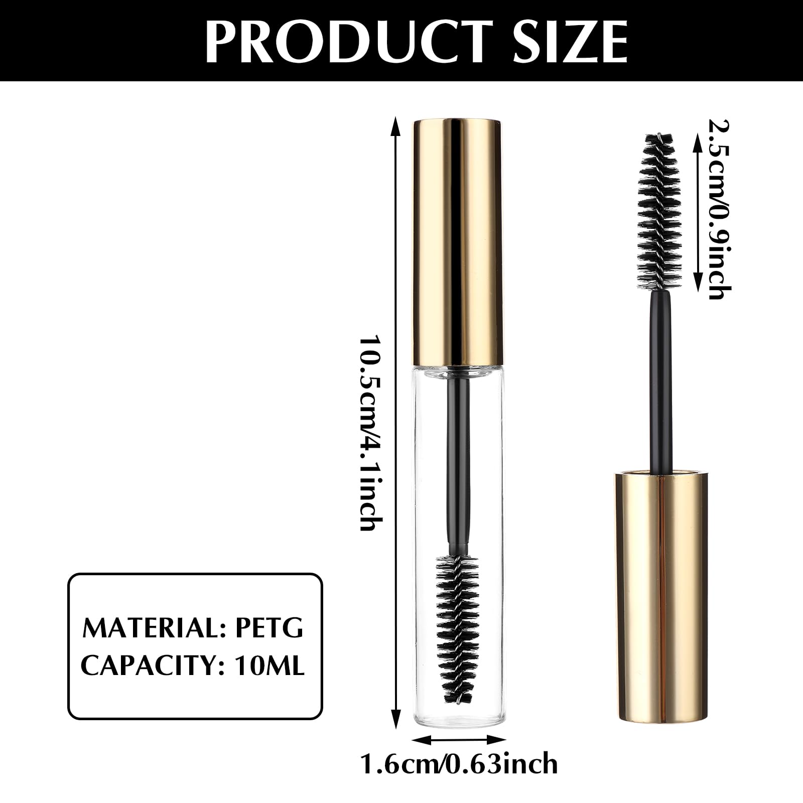 10Ml Empty Mascara Tube,5 Pcs Mascara Tubes Empty For Castor Oil,Clear Mascara Tube With Wand,Empty Mascara Tube And Wand(Gold)