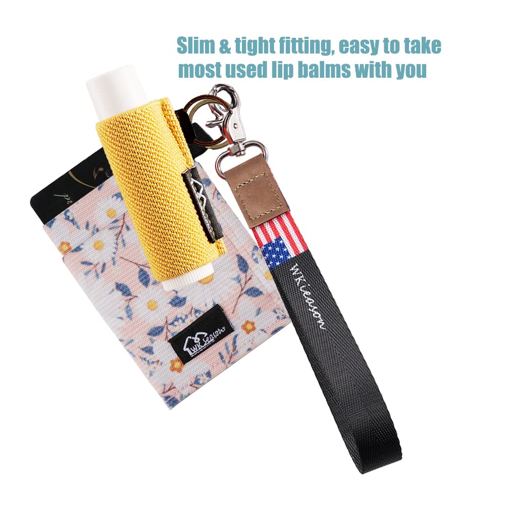 WK IEASON - Lip Balm Holder Keychain clip On Lipstick Sleeve Tight-Knit Elastic Lip Balm Keychain Holder (BlackgreyYellowBlue)