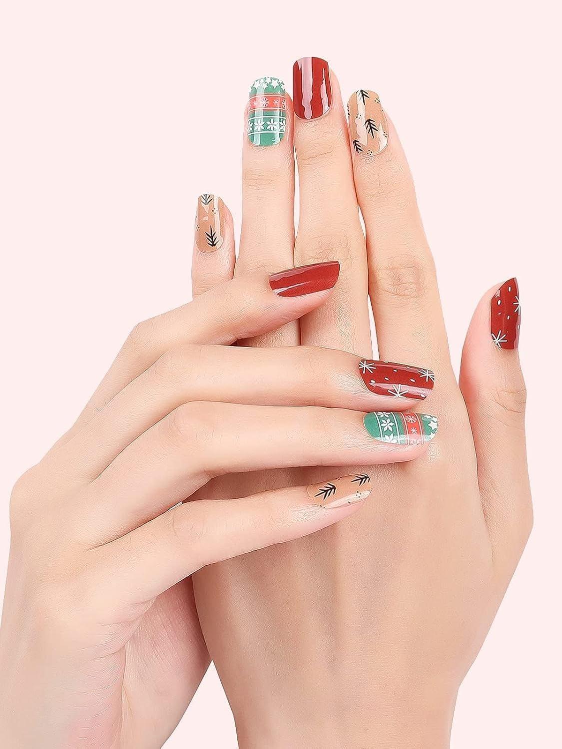 Ebanku 20Pcs Christmas Semi-Cured Gel Nail Polish Strips, Snowflake Christmas Trees Adhesive Gel Nail Art Sticker, Waterproof Ge