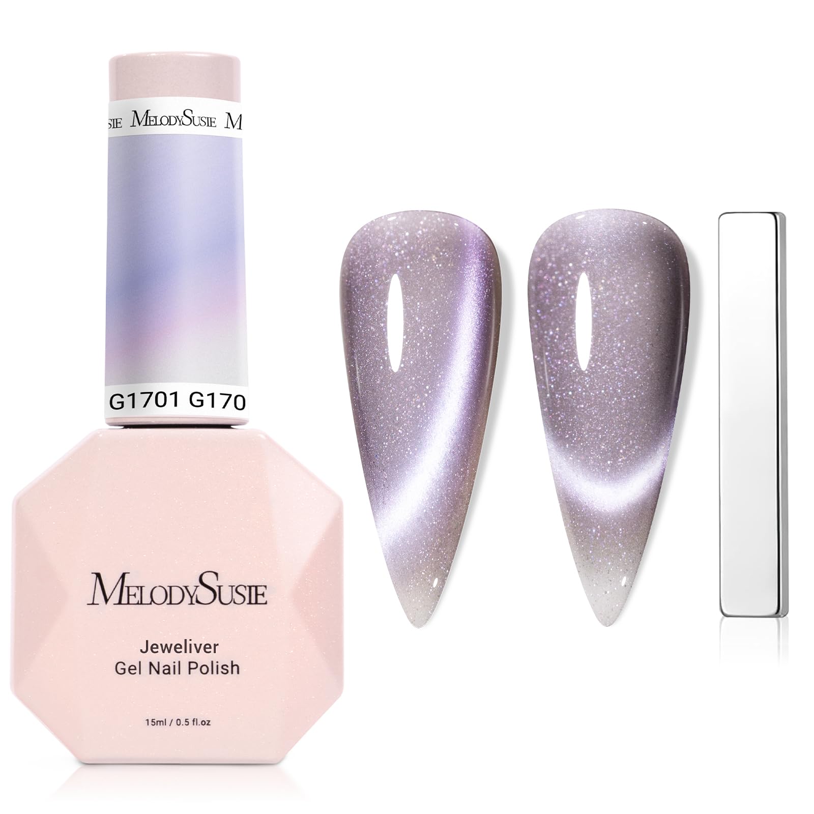 MelodySusie Aurora Cat Eye Gel Nail Polish, 0.5 Fl Oz Blue Purple Glitter Holographic Magnetic Nail Polish with Magnet, UV Nail 