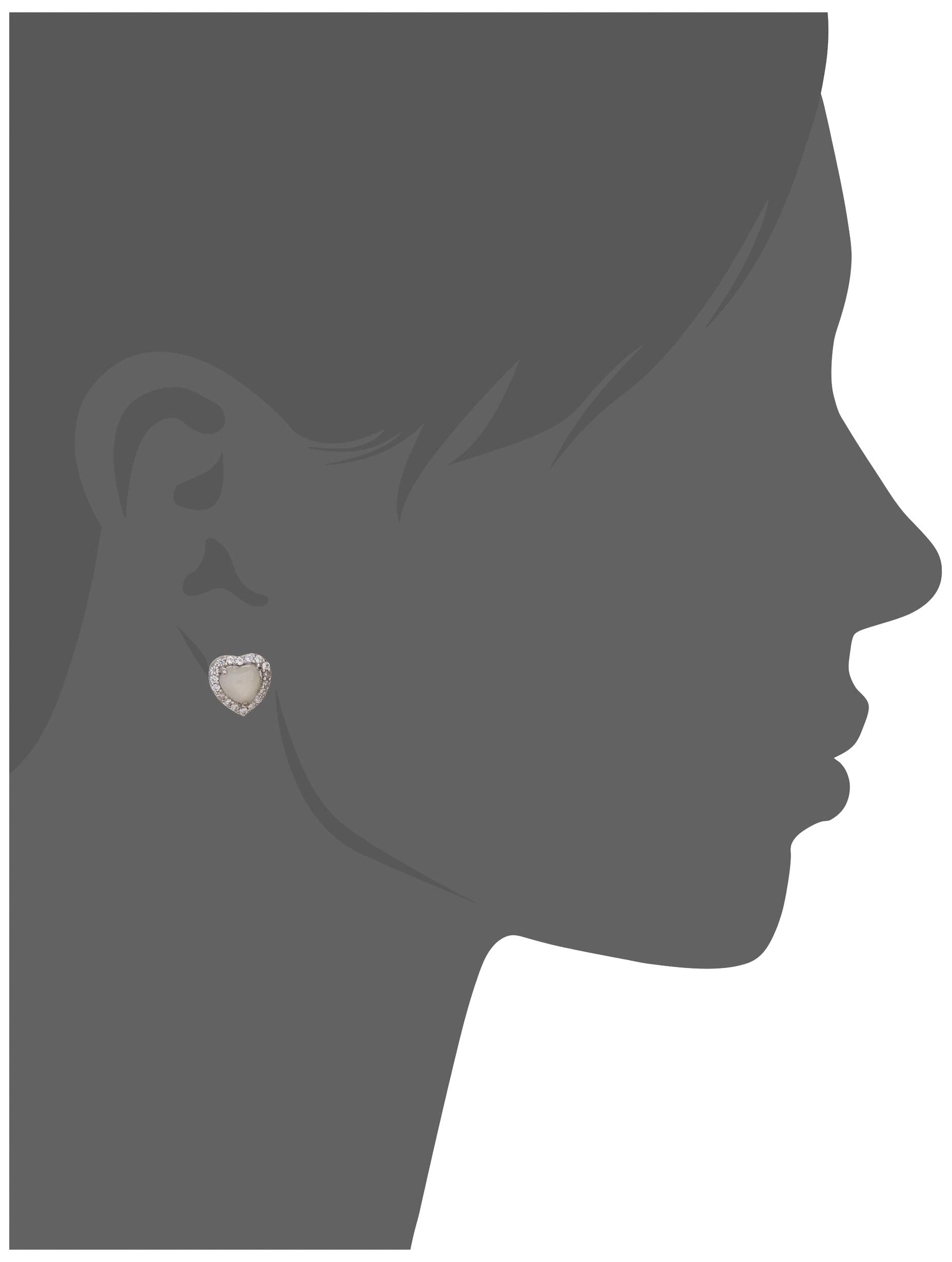 Amazon Essentials Sterling Silver Genuine Moonstone and Created White Sapphire Halo Heart Stud Earrings, (previously Amazon Coll