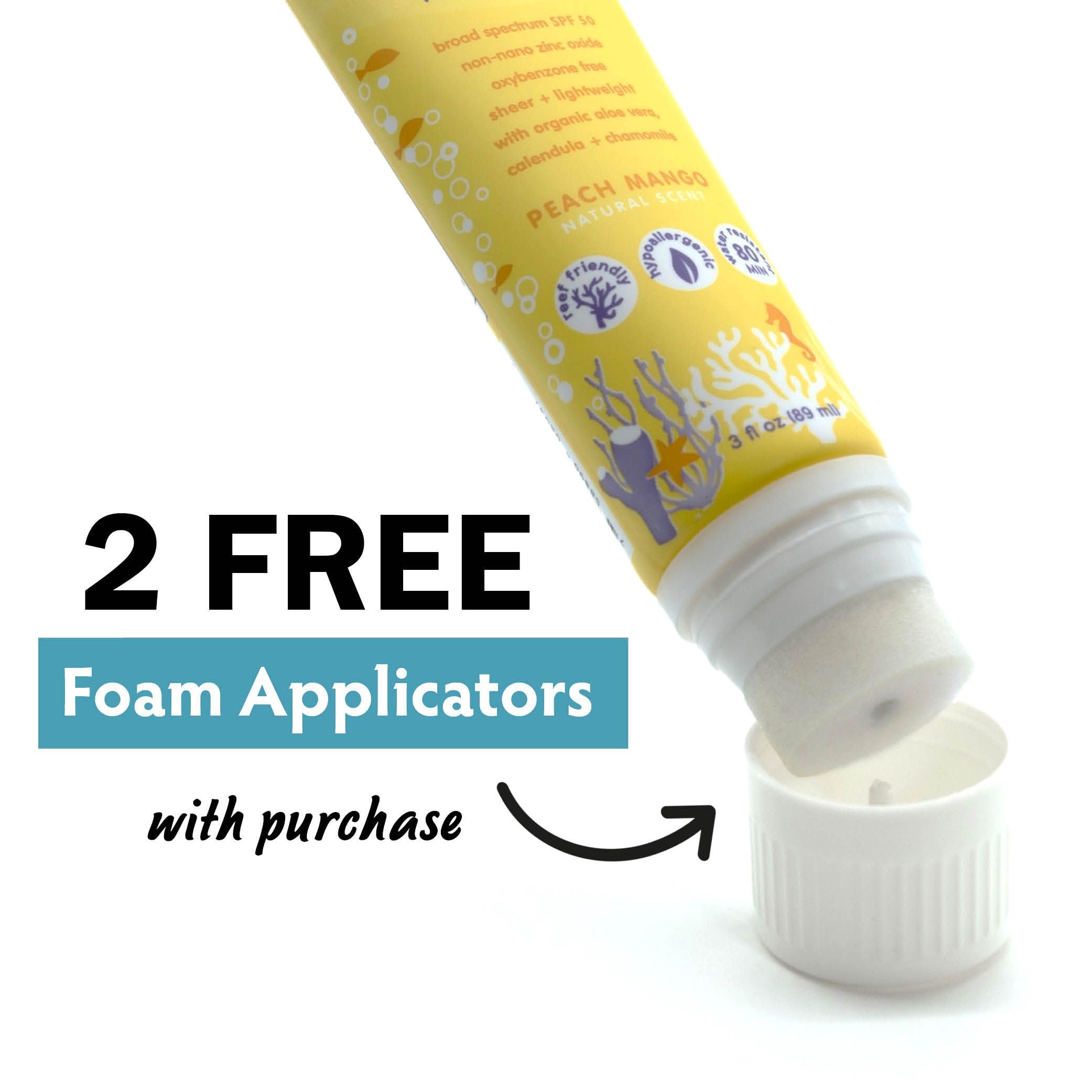 YAYA ORGANICS Baby + Kids Mineral Sunscreen with Free Sponge Applicators, SPF 50, Reef-Friendly, Non-Nano Zinc Oxide, Hypoallerg