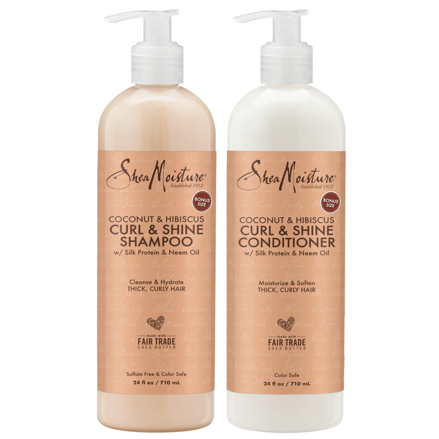 SheaMoisture Plus Size Shampoo and Conditioner Set, Coconut & Hibiscus Curl & Shine Hair Care, Frizz Control for Curly Hair with