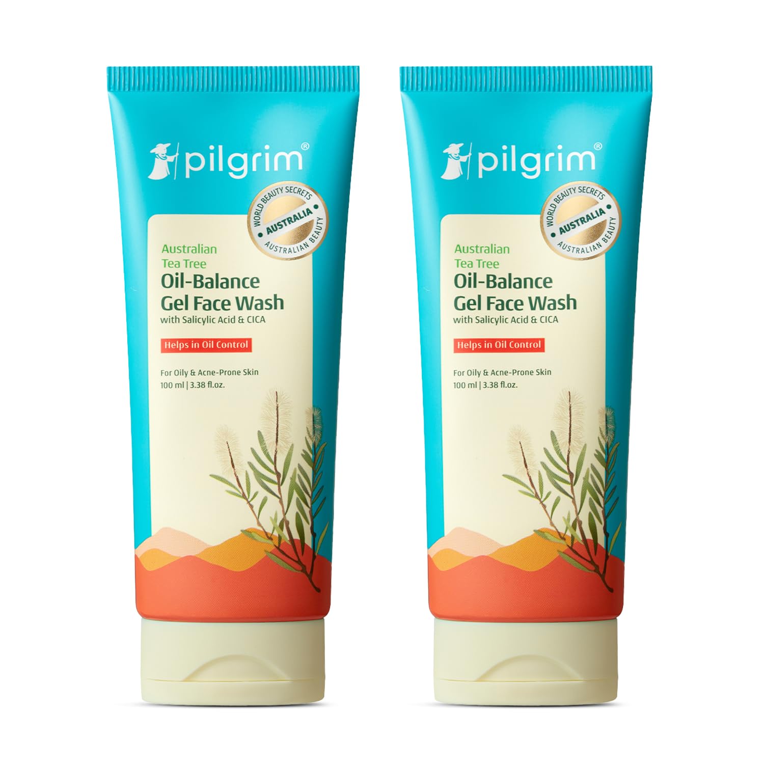 Pilgrim 1% Salicylic Acid Gel Face Wash 100 Ml (Pack Of 2) | Gel Face Wash With Cica & Tea Tree For Men & Women, For Oily Skin, 