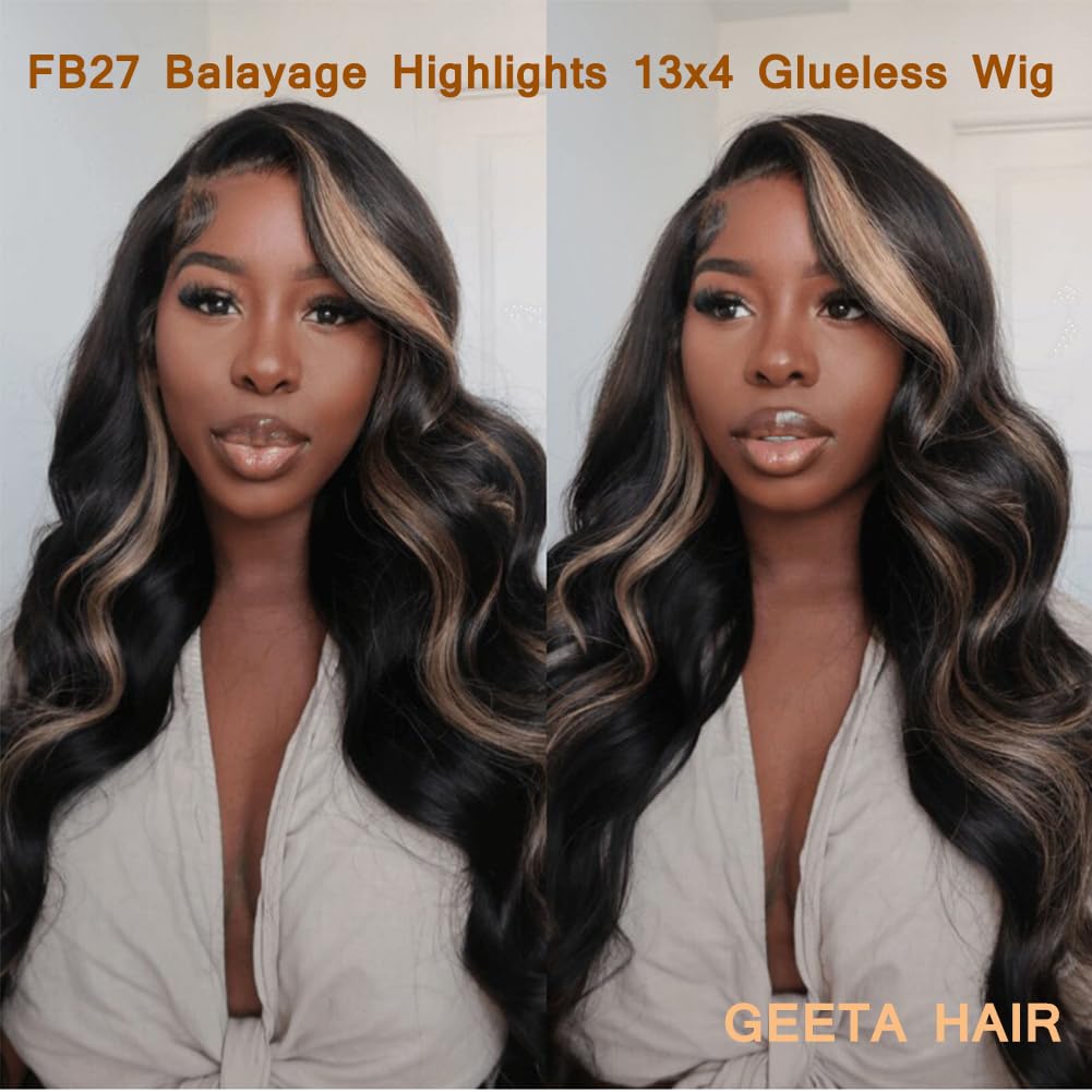 Bestfun 220% Density 1B/27 Balayage Highlight Lace Front Wig Human Hair Pre Plucked 13X4 Hd Lace Ombre Body Wave Wig Glusless Wi