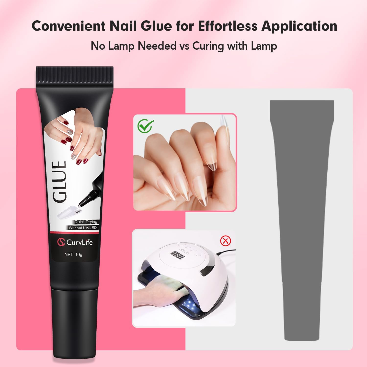 Curvlife Upgraded Super Strong 10g Semi Solid Nail Glue, 2pcs Best Soft Gel Nail Glue for Press on Nails - No UV Light Needed, L
