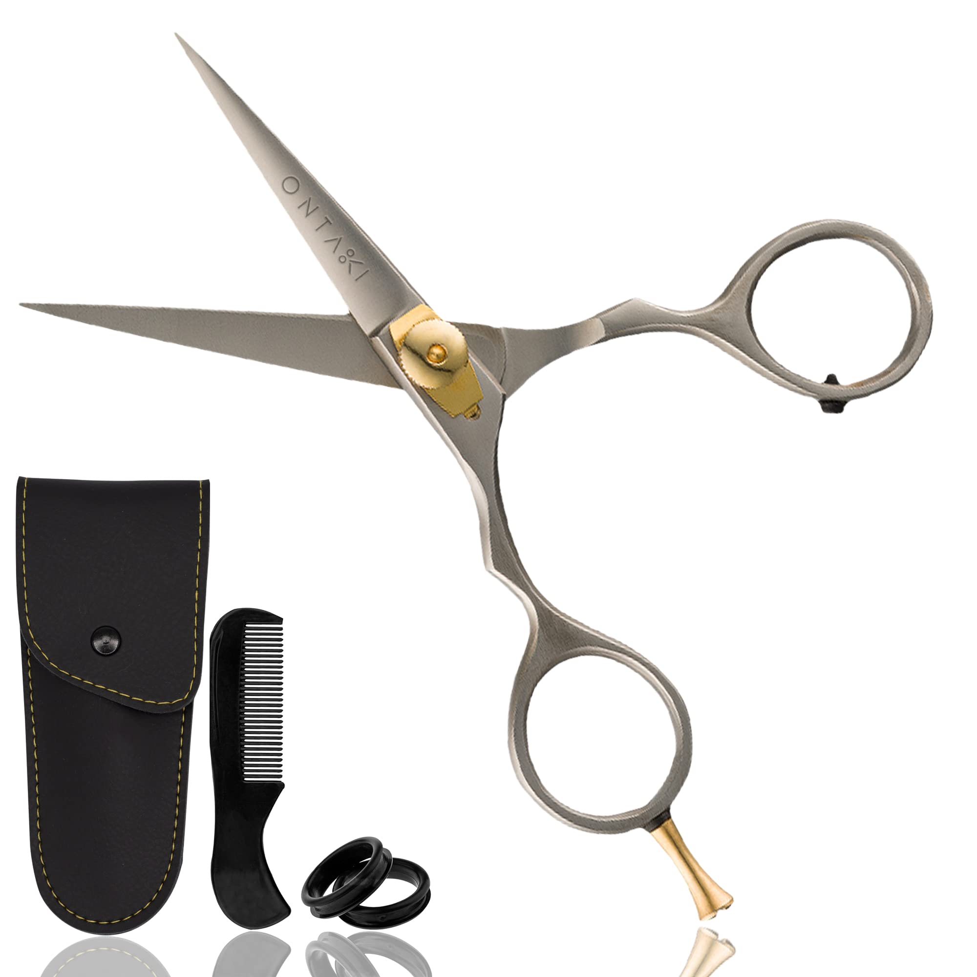 ONTAKI Premium Hand Forged Mustache Scissors 5.5'' - Barber Salon Japanese Steel Scissors - Beard Mustache Hair Shears Bangs Hai