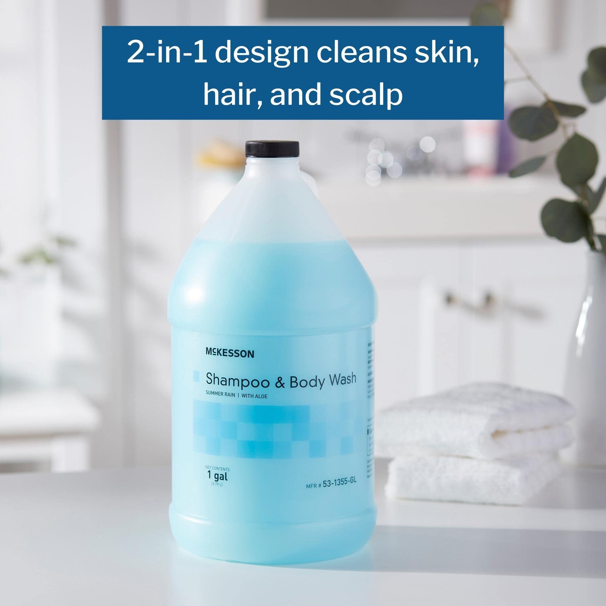 McKesson Body Wash and Shampoo with Aloe, 1 Gallon [4 Count Bulk], Summer Rain