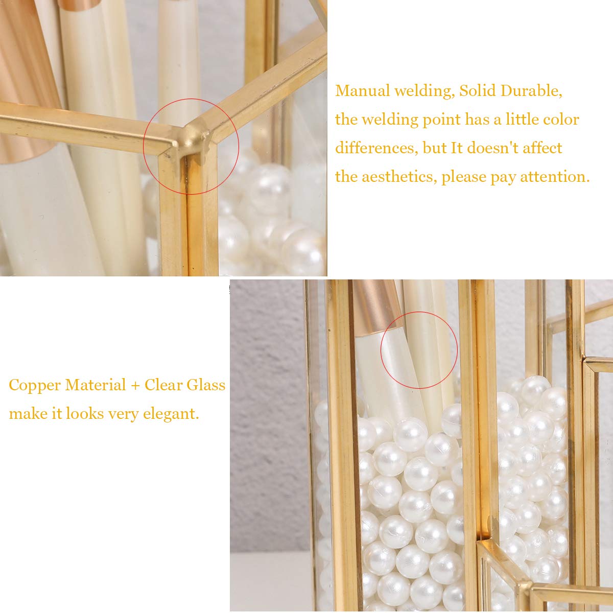 K COOL Decorative Makeup Brush Holder Pen Pencil Holder for Desk Organizer Gold Glass Cosmetic Display Cases Pot for Women Girls