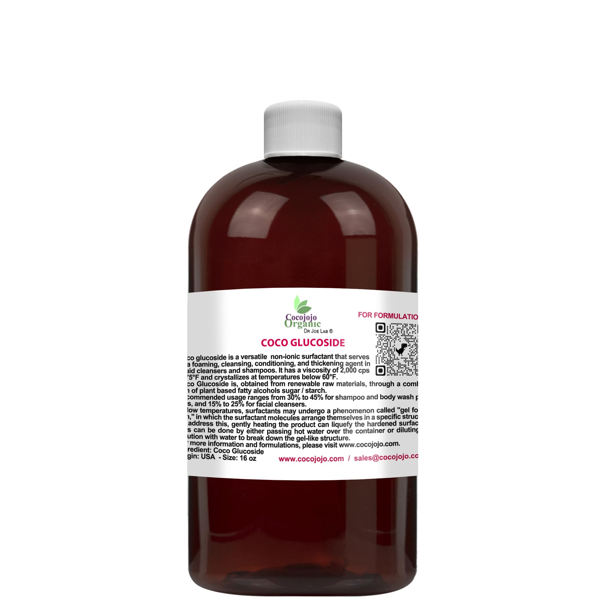 Cocojojo - Coco Glucoside Surfactant 16 Oz - Natural Foaming Cleanser - Plant Derived - Biodegradable - For Formulations And Diy