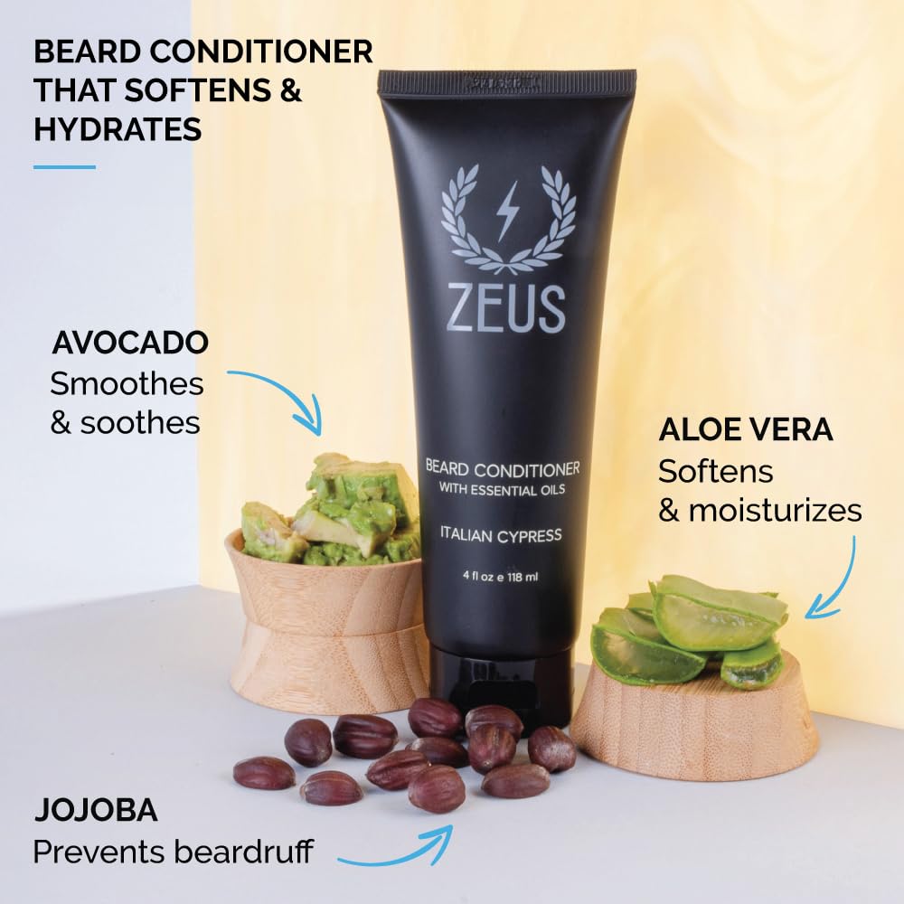 ZEUS Beard Shampoo & Conditioner Set with Essential Oils, 4 Fl Oz - Made in USA