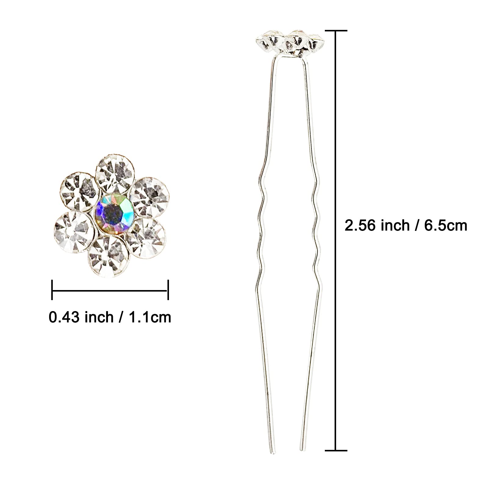 Betiteto Rhinestone Flower Hair Pins, 40 Pcs U-Shaped Crystal Party Wedding Bridal Hair Accessories For Women Girls (White)
